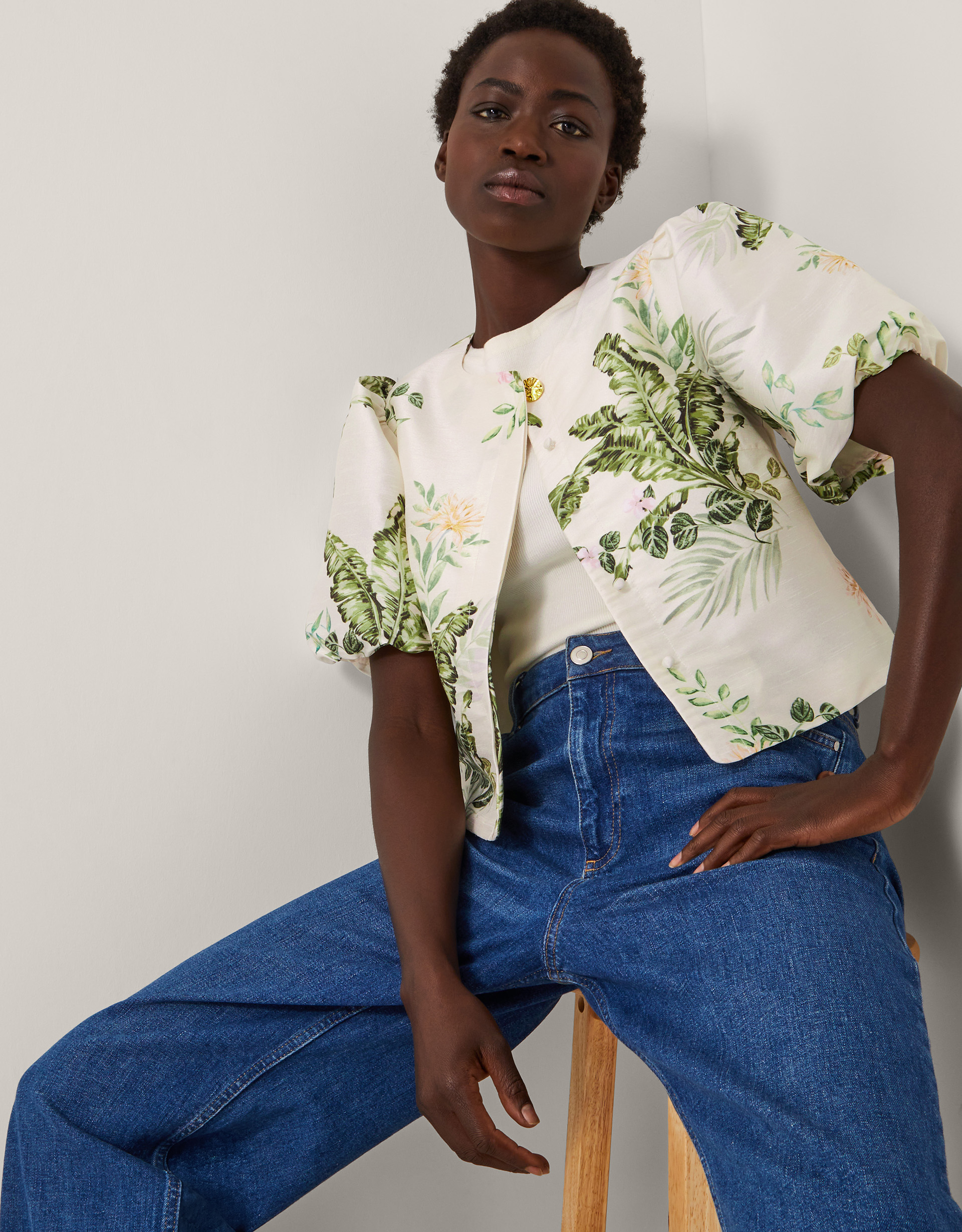 Monsoon Anne Floral Puff Sleeve Jacket, view 5