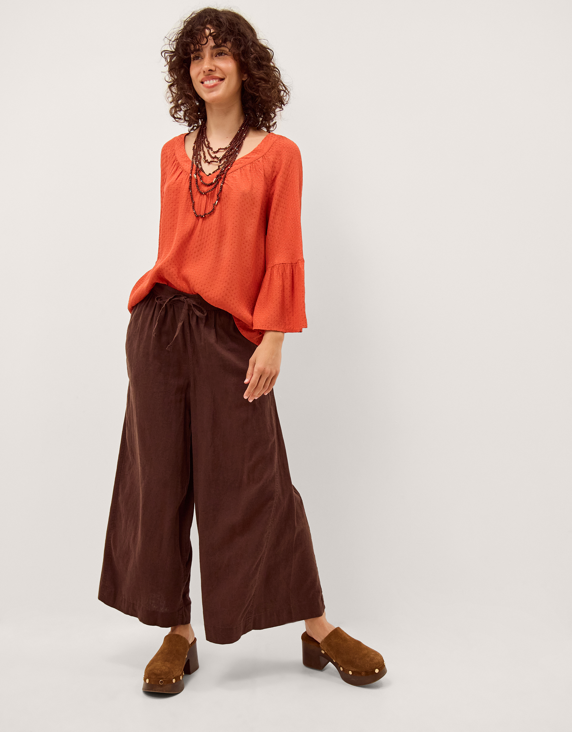 Monsoon Kallie Flute Sleeve Dobby Blouse in Orange