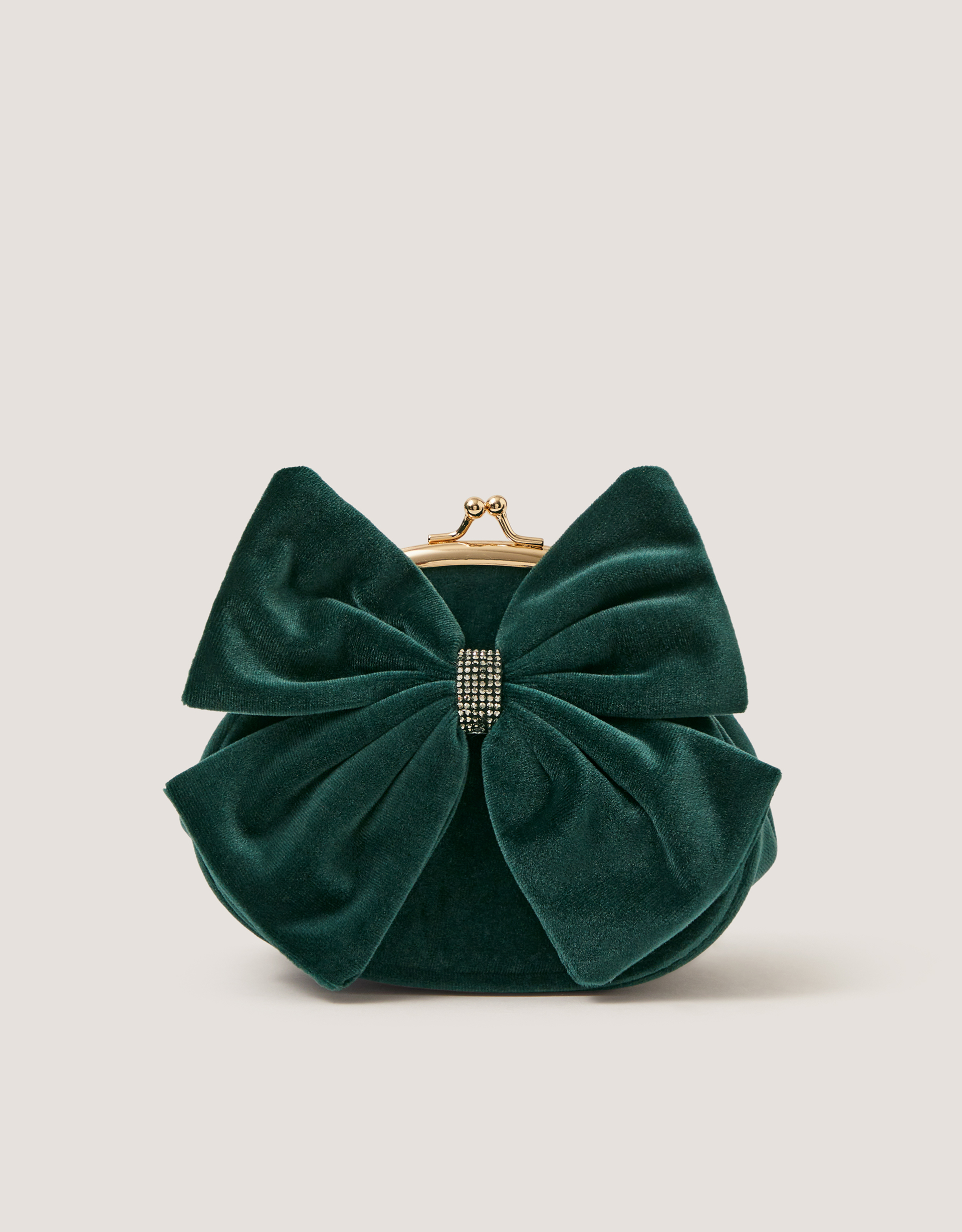 Monsoon Velvet Bow Clip Frame Bag in Green