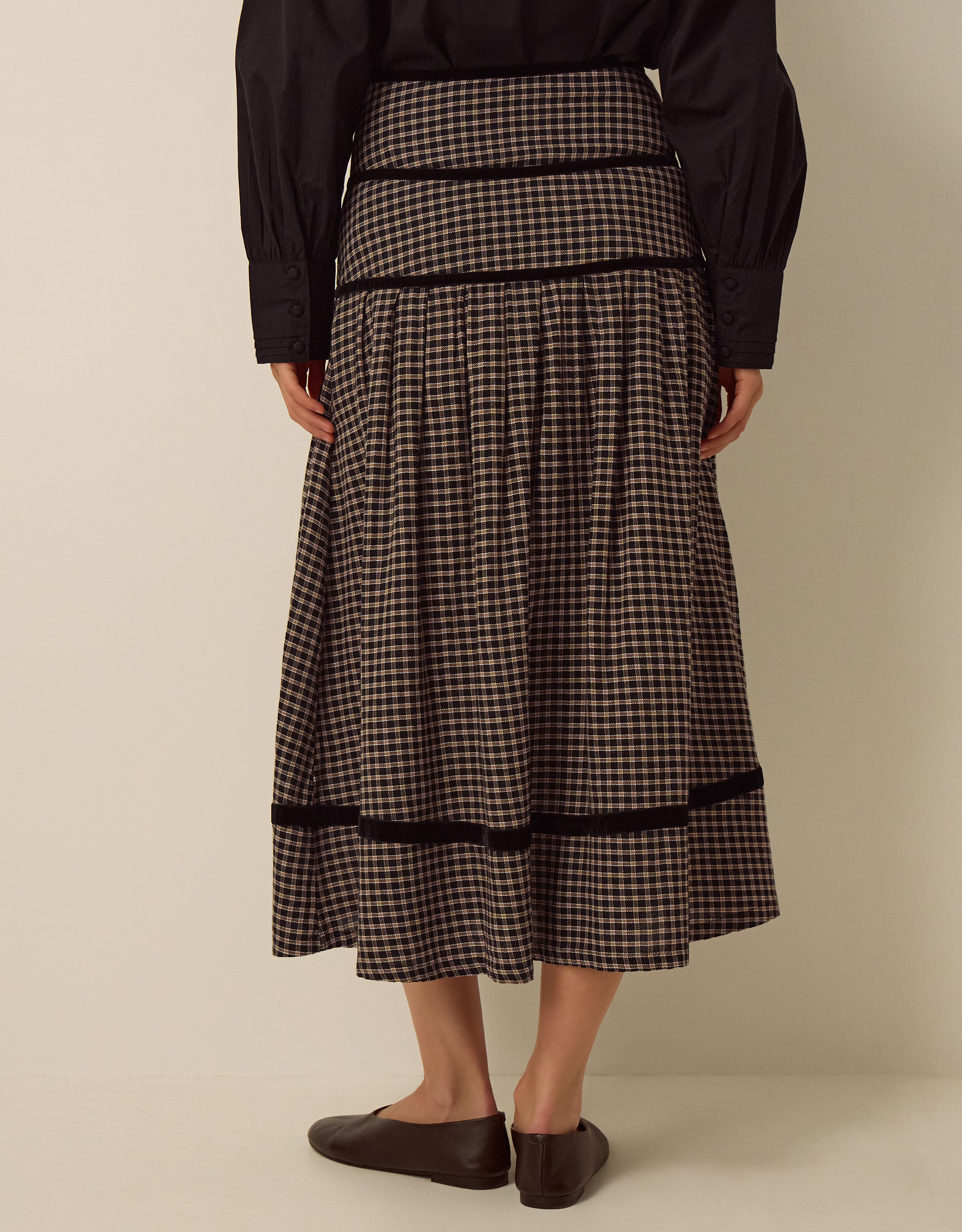 Monsoon Elise Check Print Midi Skirt, view 3