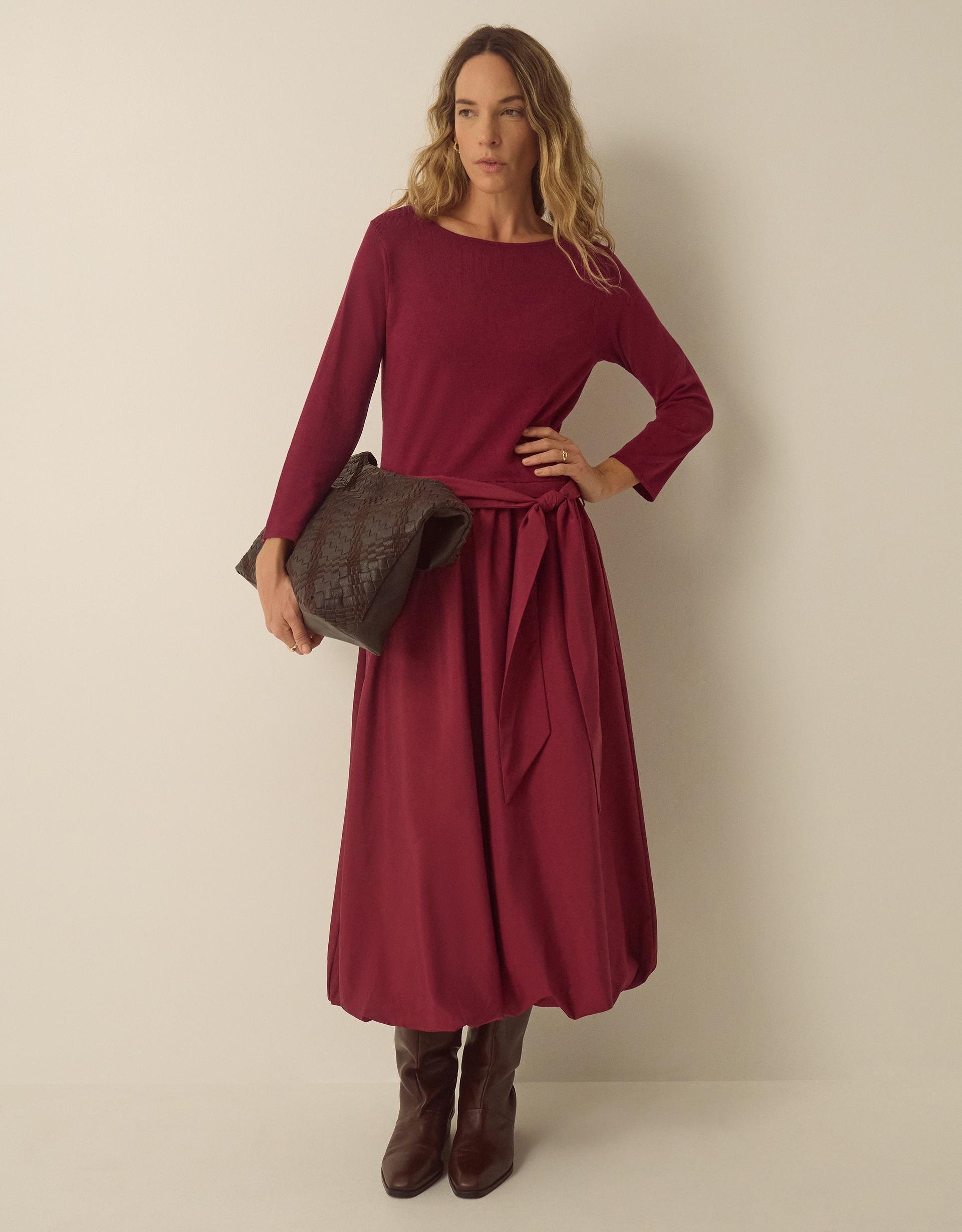 Monsoon Mikayla Long Sleeve Bubble Hem Midi Dress