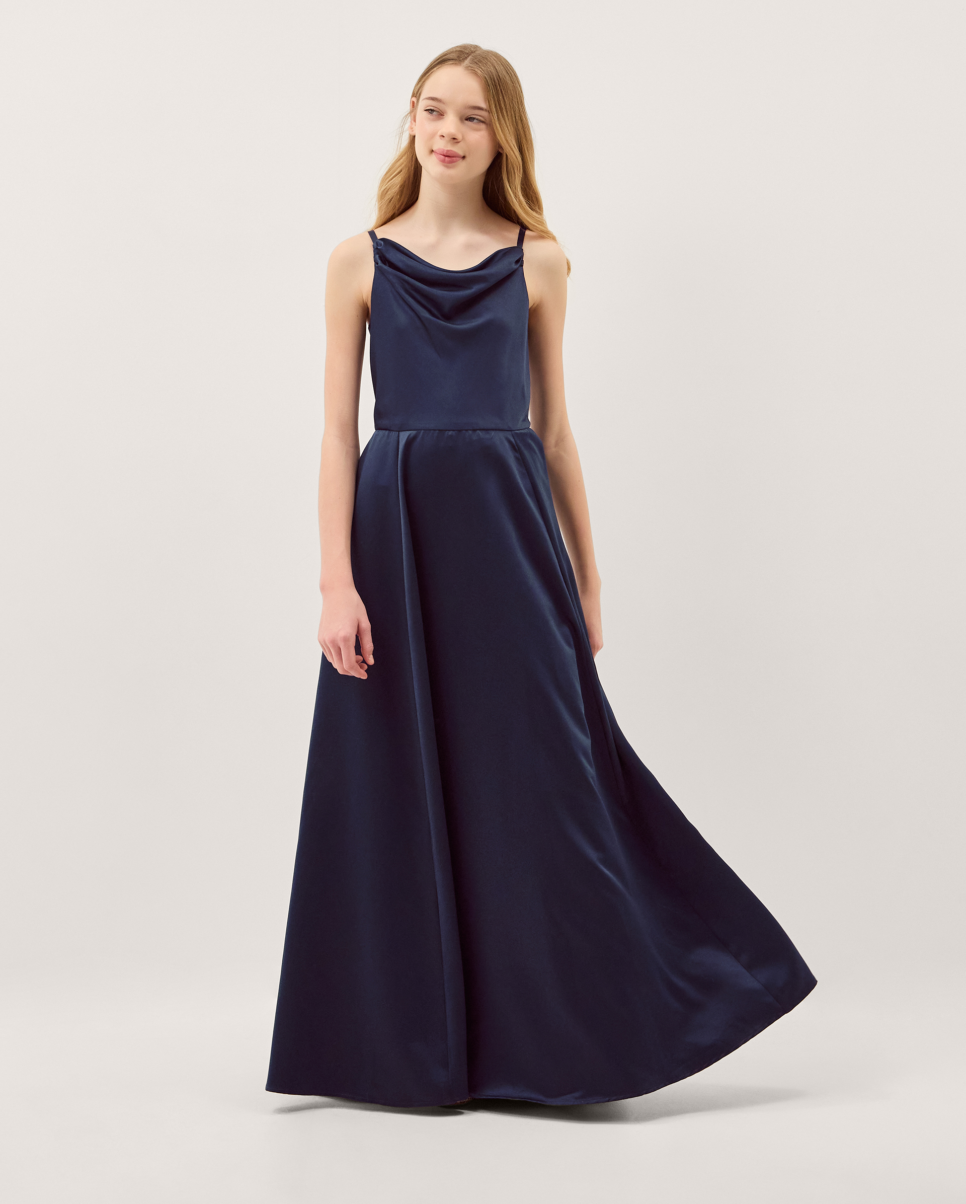 Cowl Neck Satin Prom Dress Blue