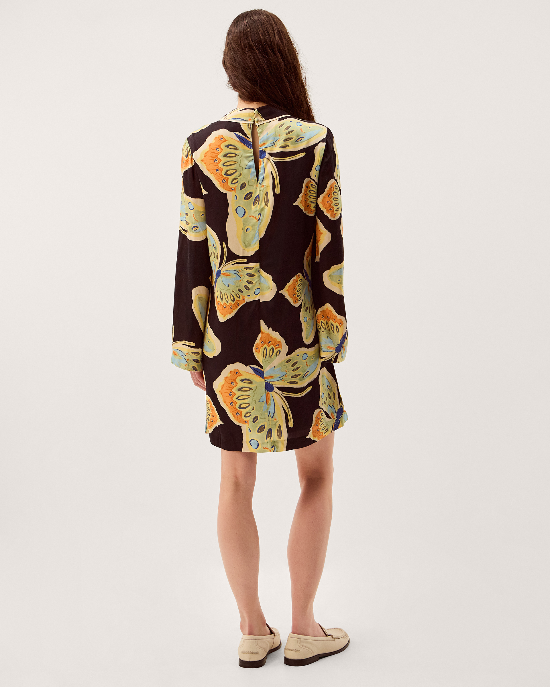 Monsoon Clemence Women's Black & Green Butterfly Motif Aurelie Mini Tunic Dress, view 4