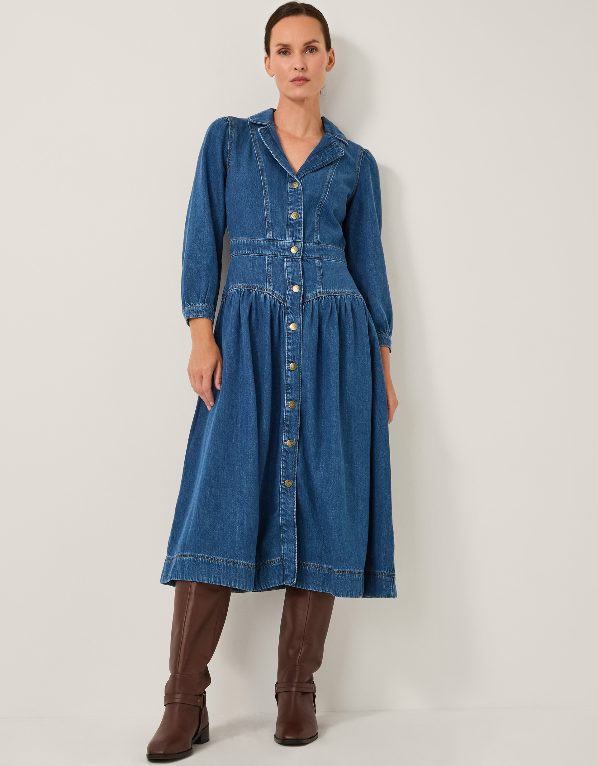 Monsoon Tamsin Button Denim Midi Dress, view 2