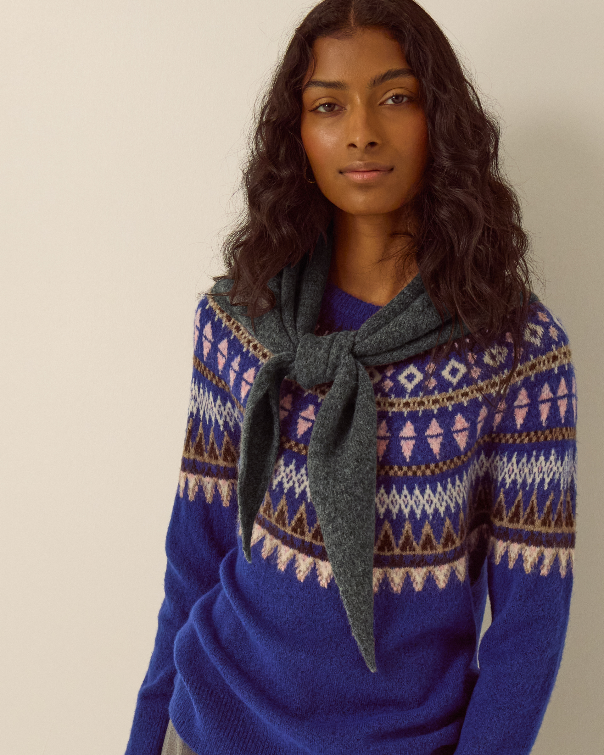 Monsoon Fae Knitted Triangle Scarf in Grey