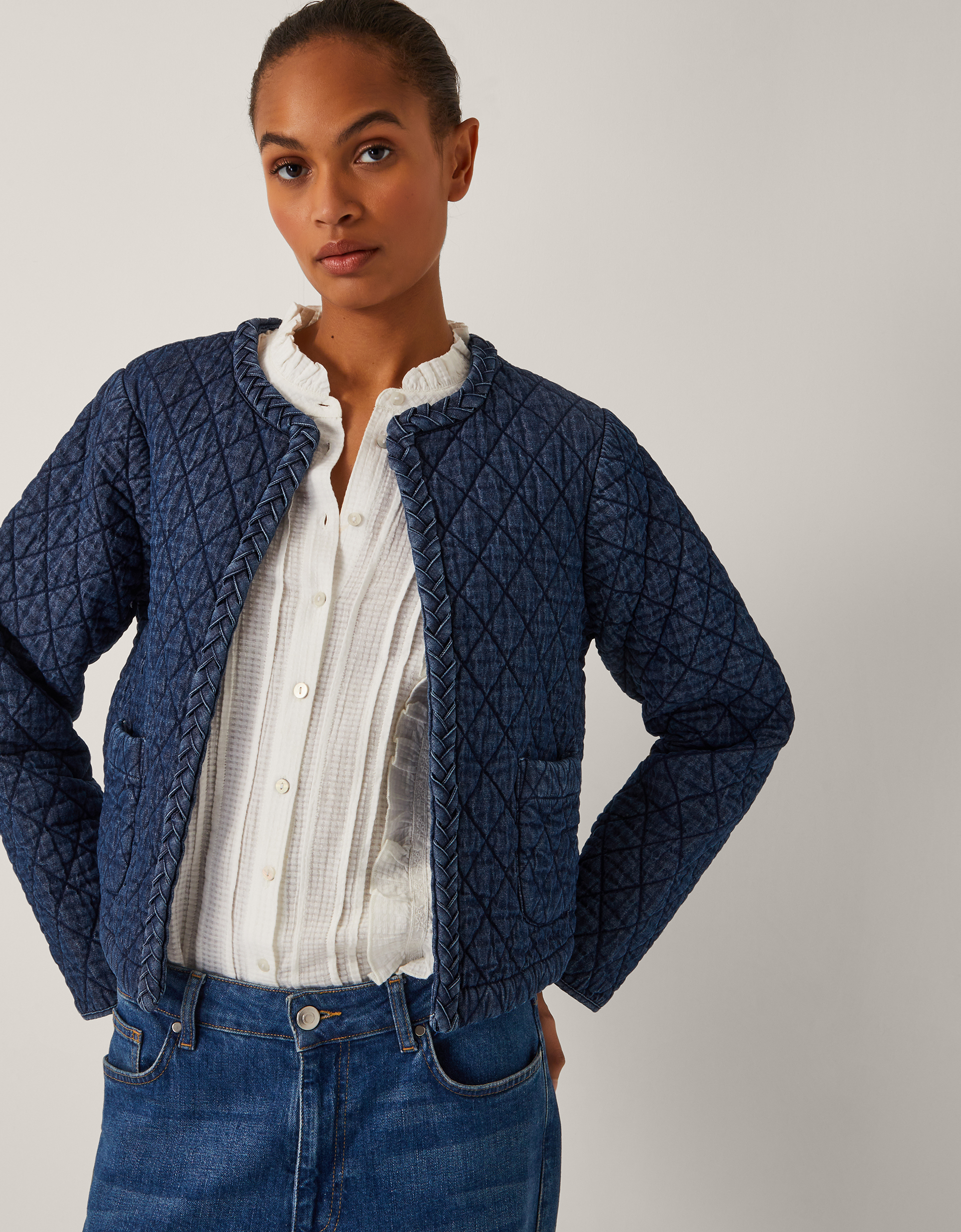 Monsoon Martha Denim Plait Jacket in blue