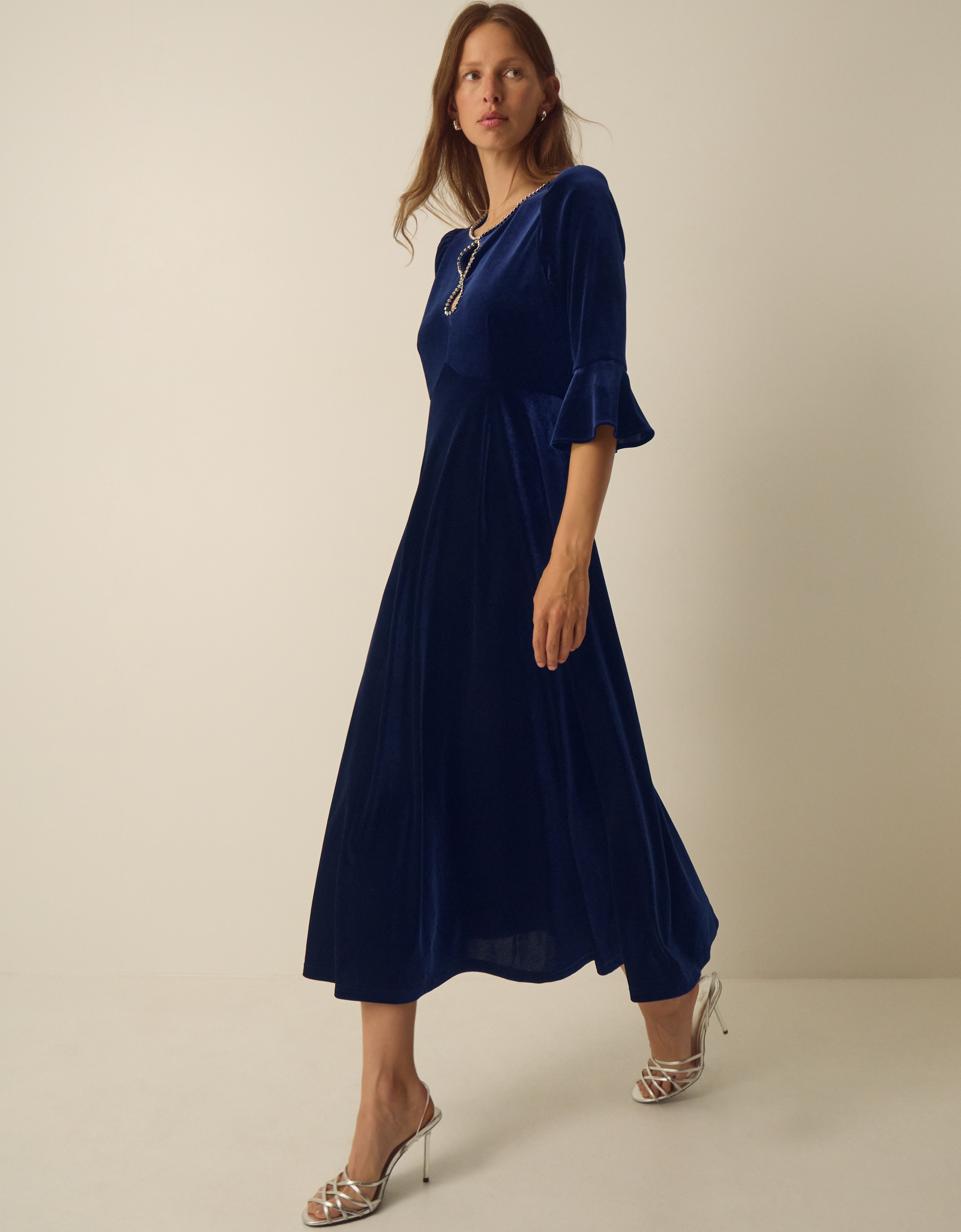 Monsoon Clara Embellished Velvet Midi Dress, view 4