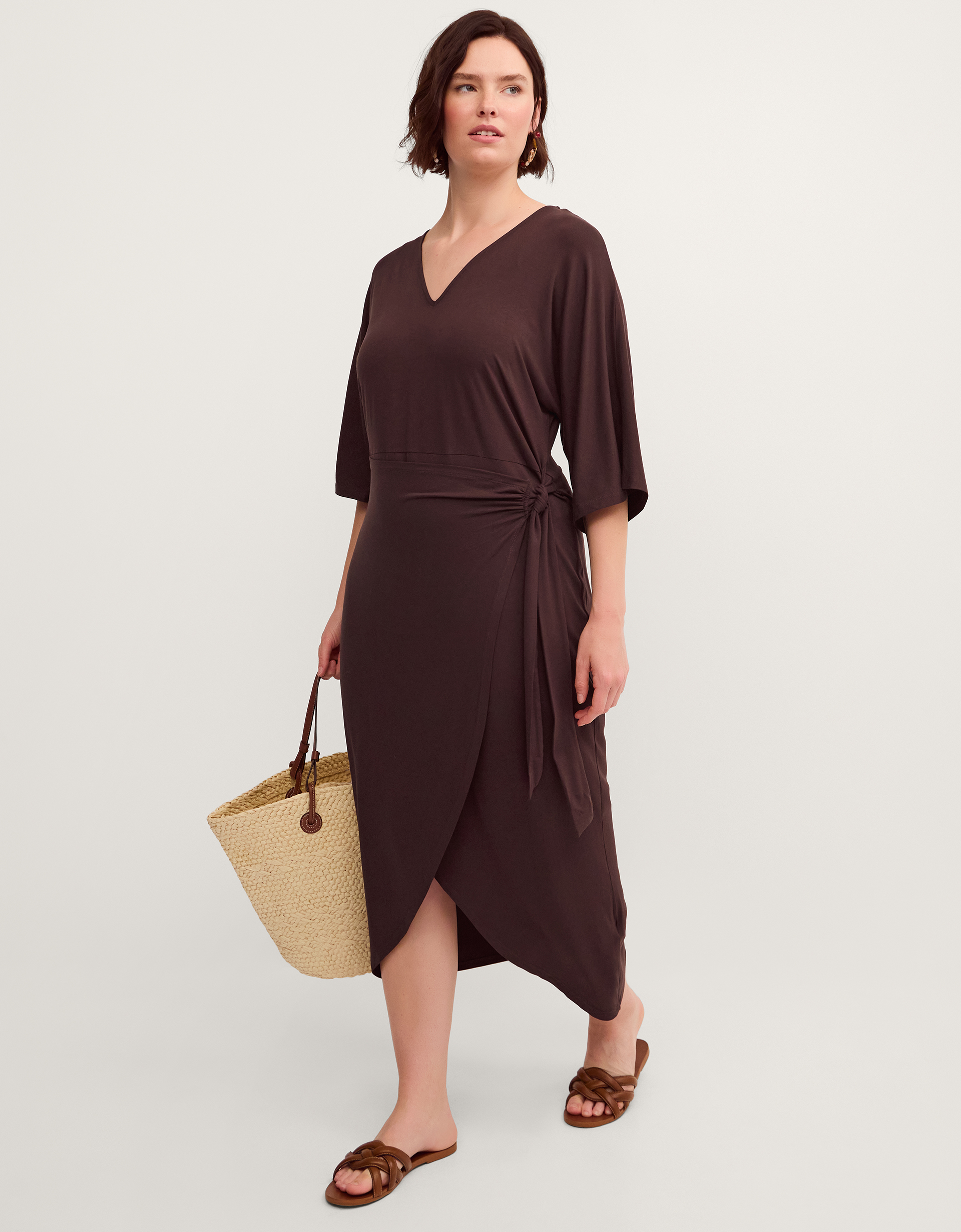 Monsoon Callie Thorpe x Monsoon Jersey Midi Wrap Dress in brown