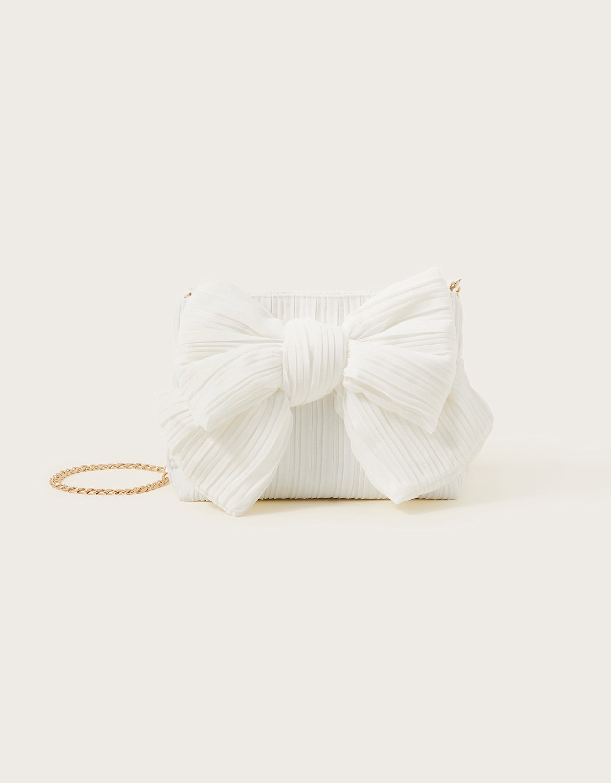 Monsoon White Bow Detail Pleated Bridal Bag