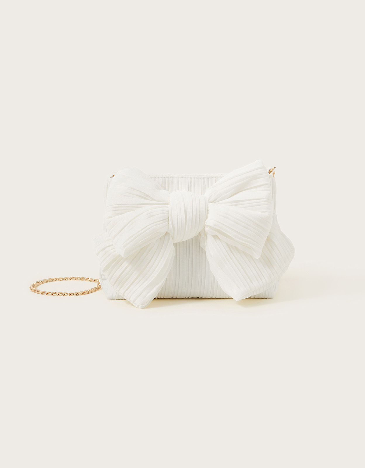 Monsoon White Bow Detail Pleated Bridal Bag