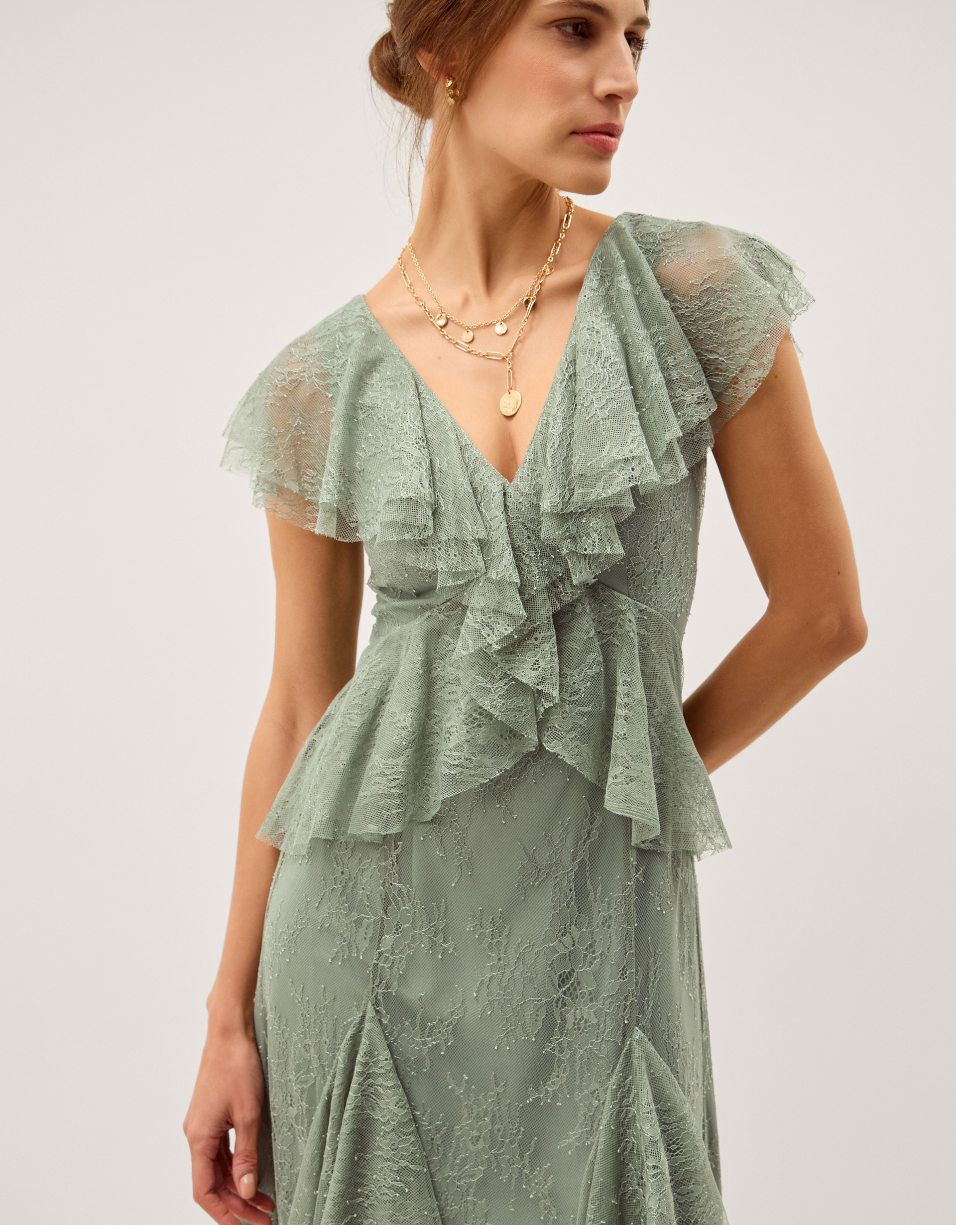 Monsoon Alda Ruffle Lace Midi Dress, view 2