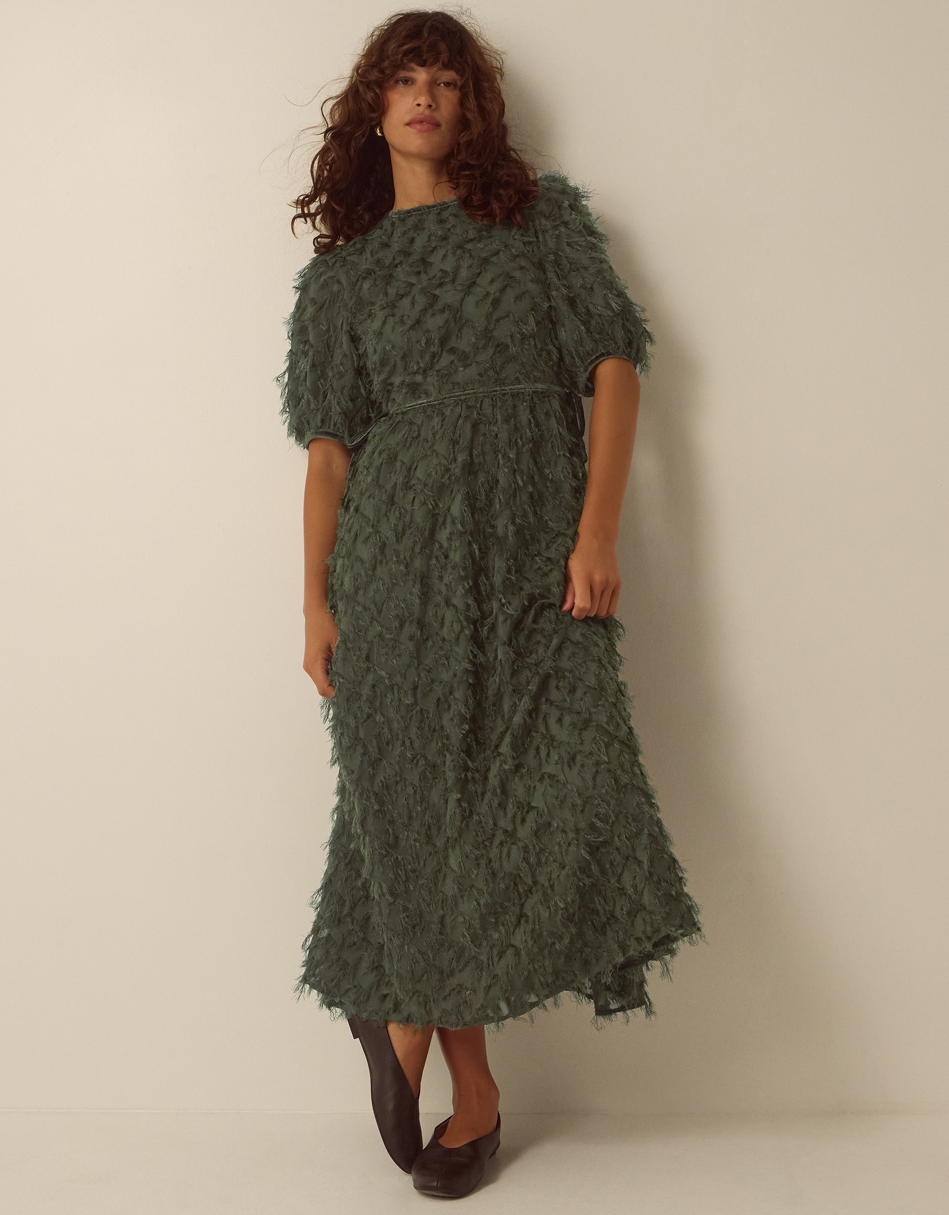 Monsoon Felicity Short Sleeve Textured Fringe Midi Dress, view 2