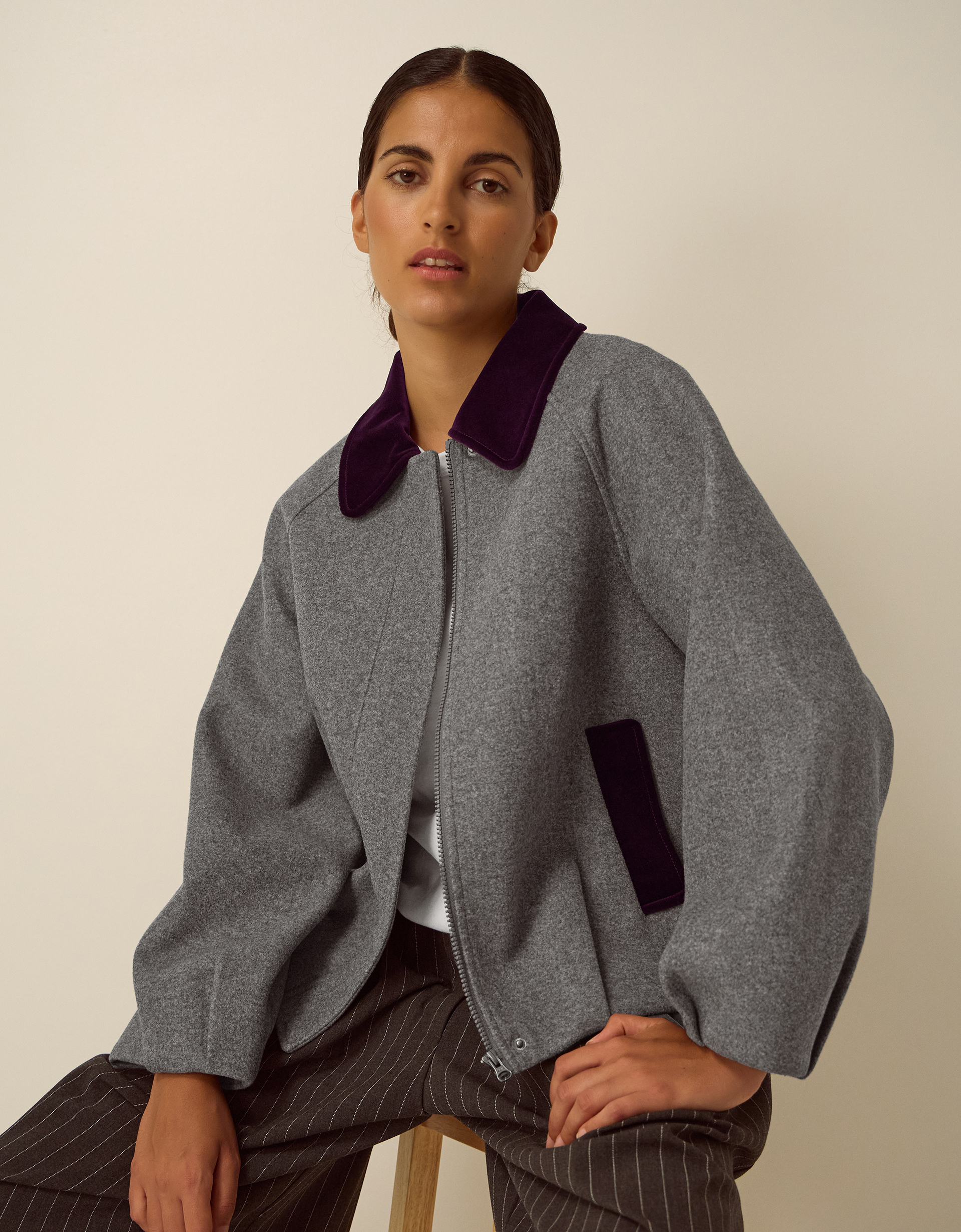Monsoon Jess Velvet Trim Bomber Jacket, view 5
