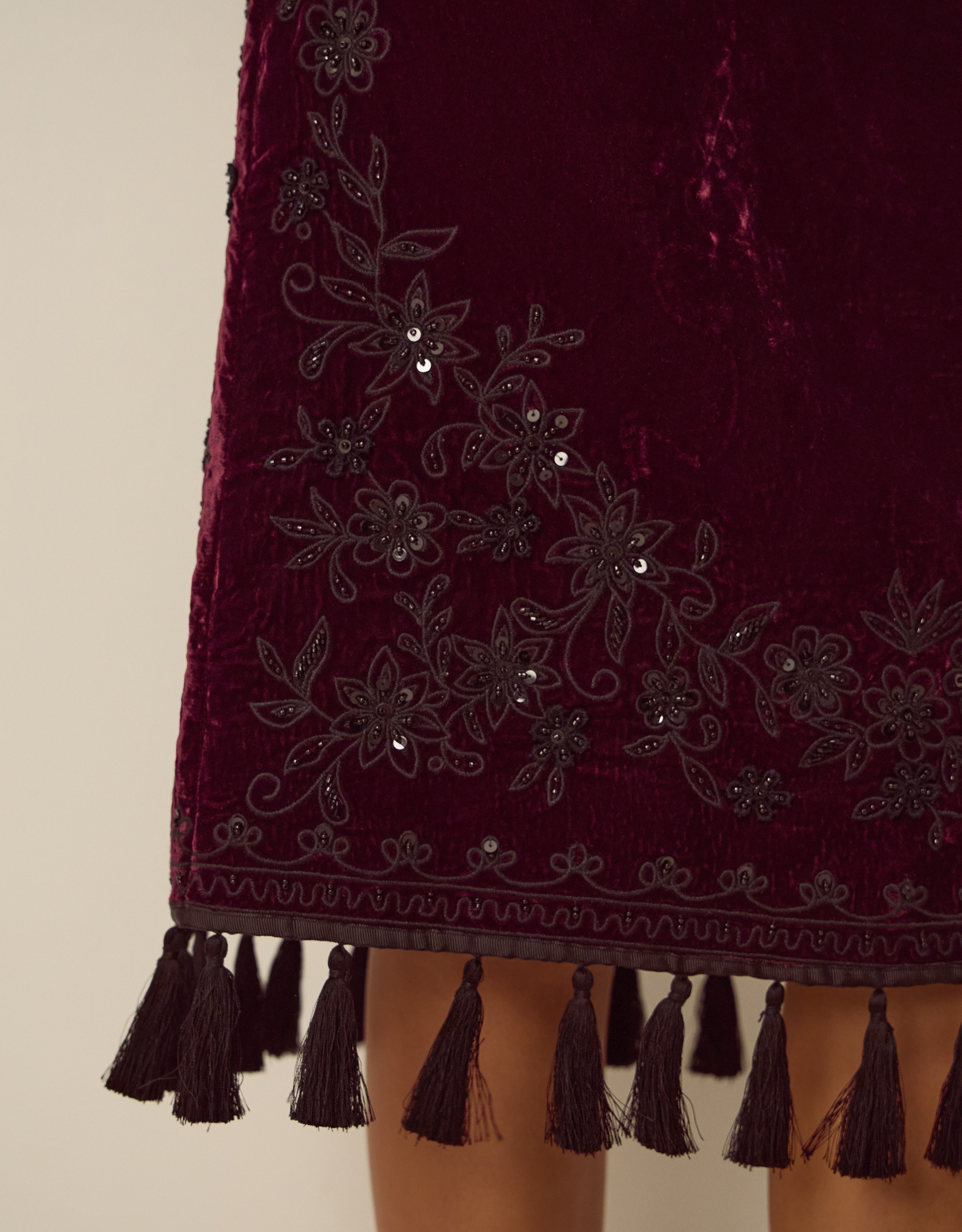 Monsoon Mila Embellished Velvet Knee Length Skirt, view 4