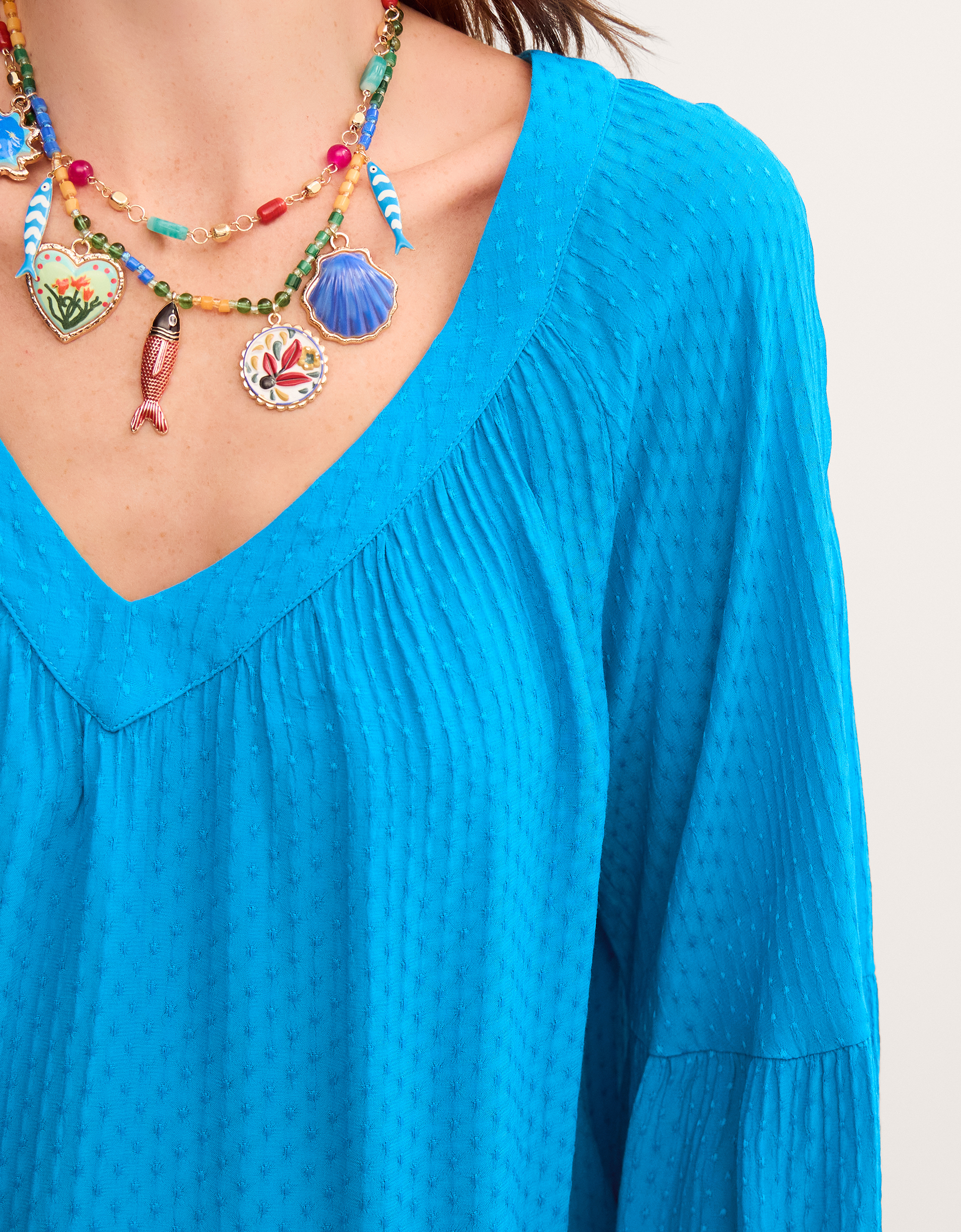 Monsoon Kallie Flute Sleeve Dobby Blouse in Teal, view 2