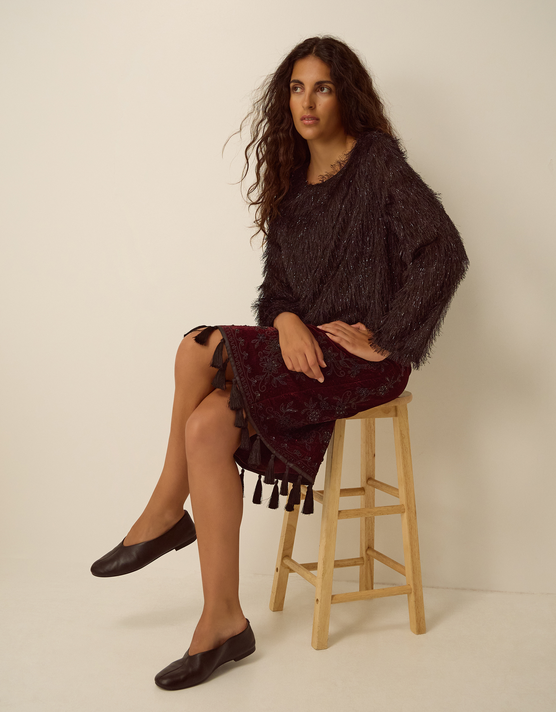 Monsoon Mila Embellished Velvet Knee Length Skirt, view 5