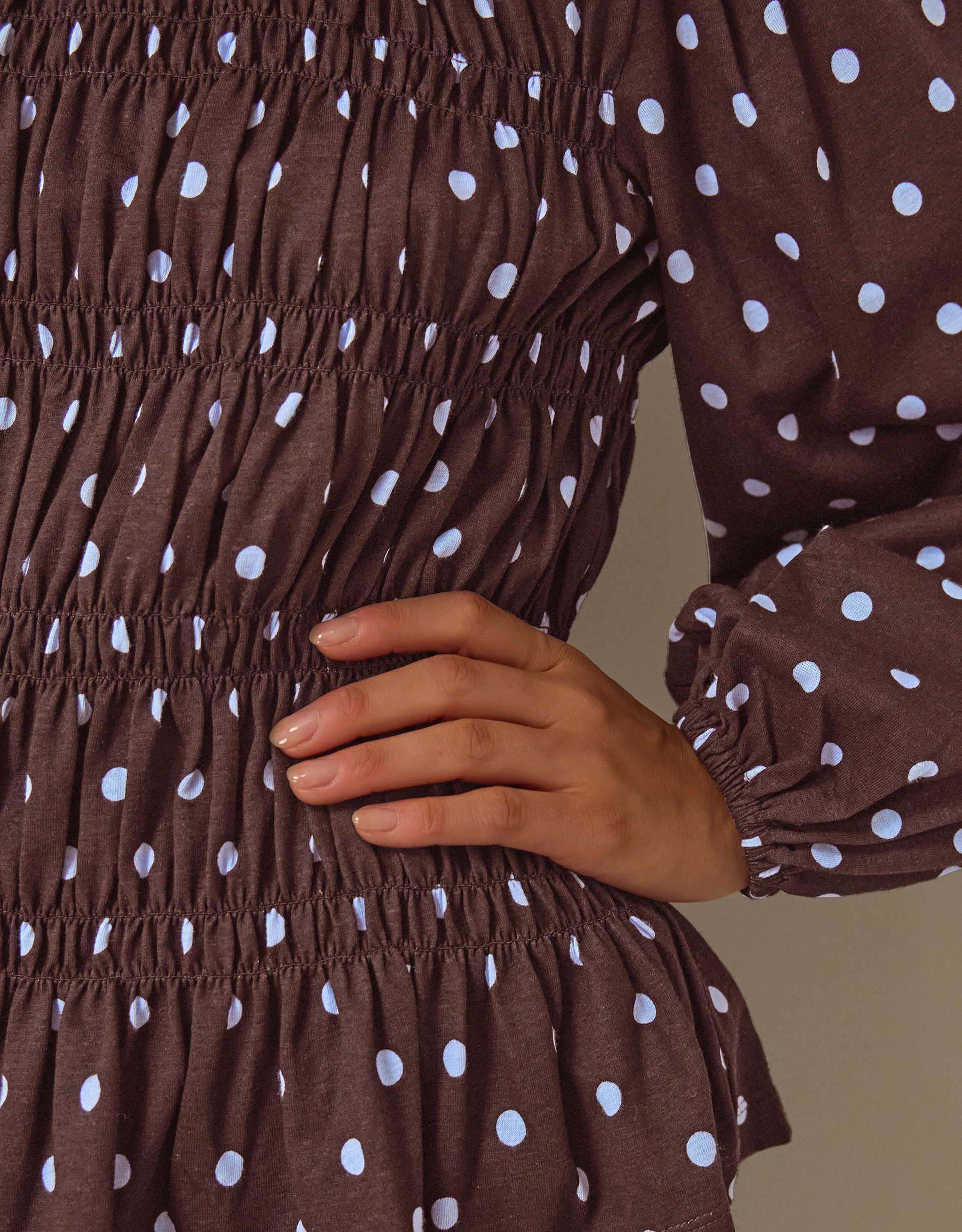 Monsoon Shae Smocked Polka Dot Jersey Top, view 2