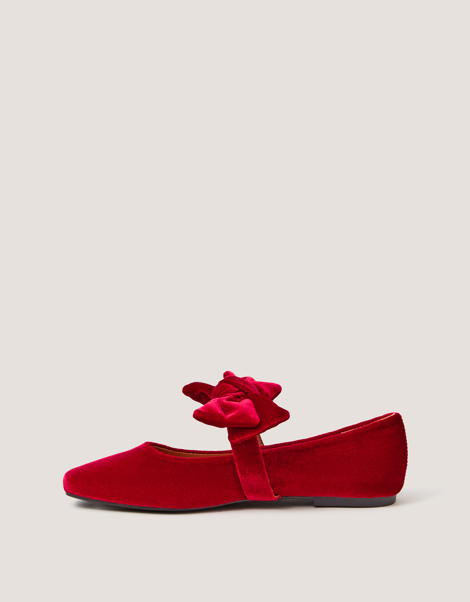 Monsoon Jolie Velvet Mary Jane Ballet Flats in Red, view 3