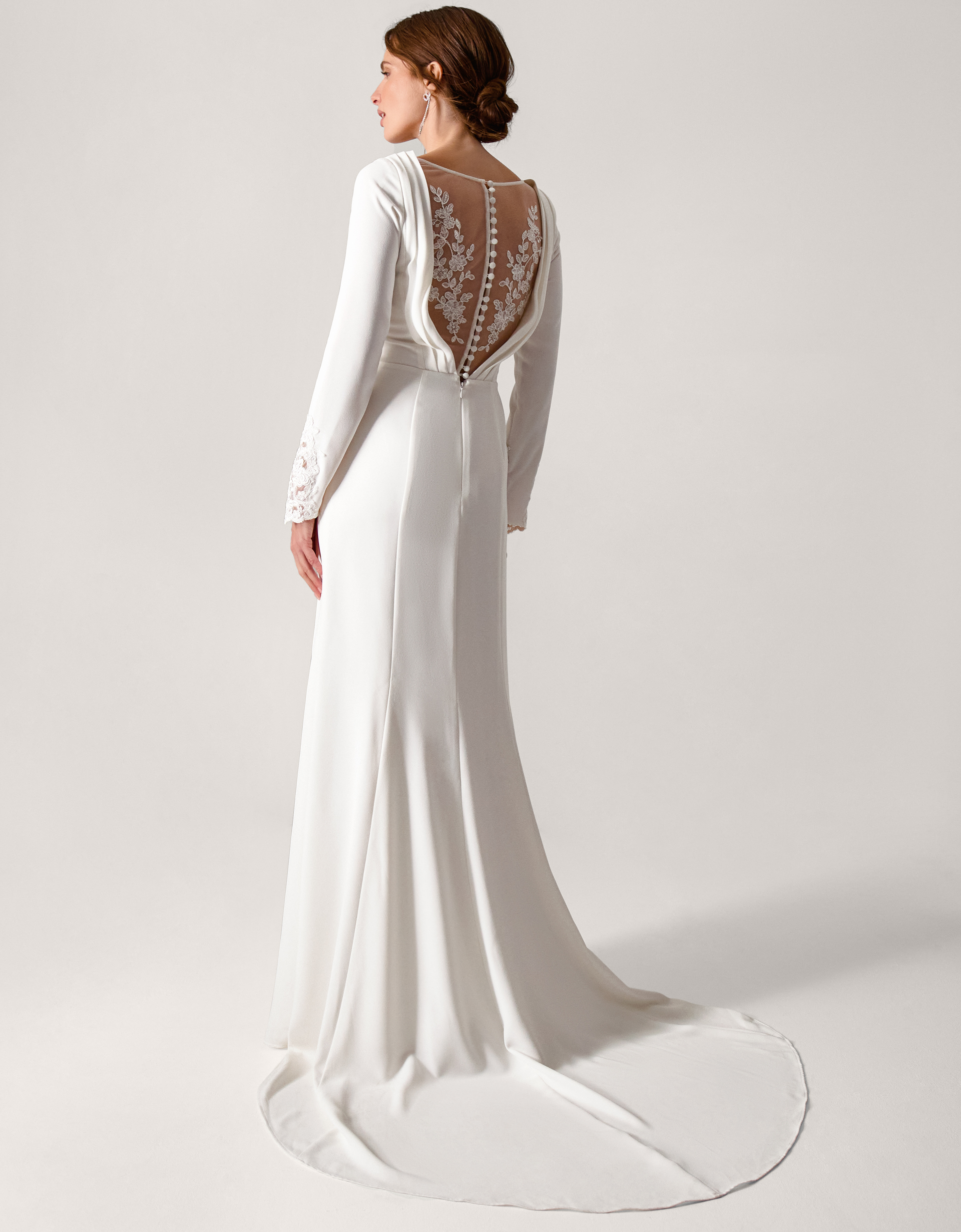 Monsoon Aleah Long Sleeve Cowl Lace Wedding Dress Ivory, view 3