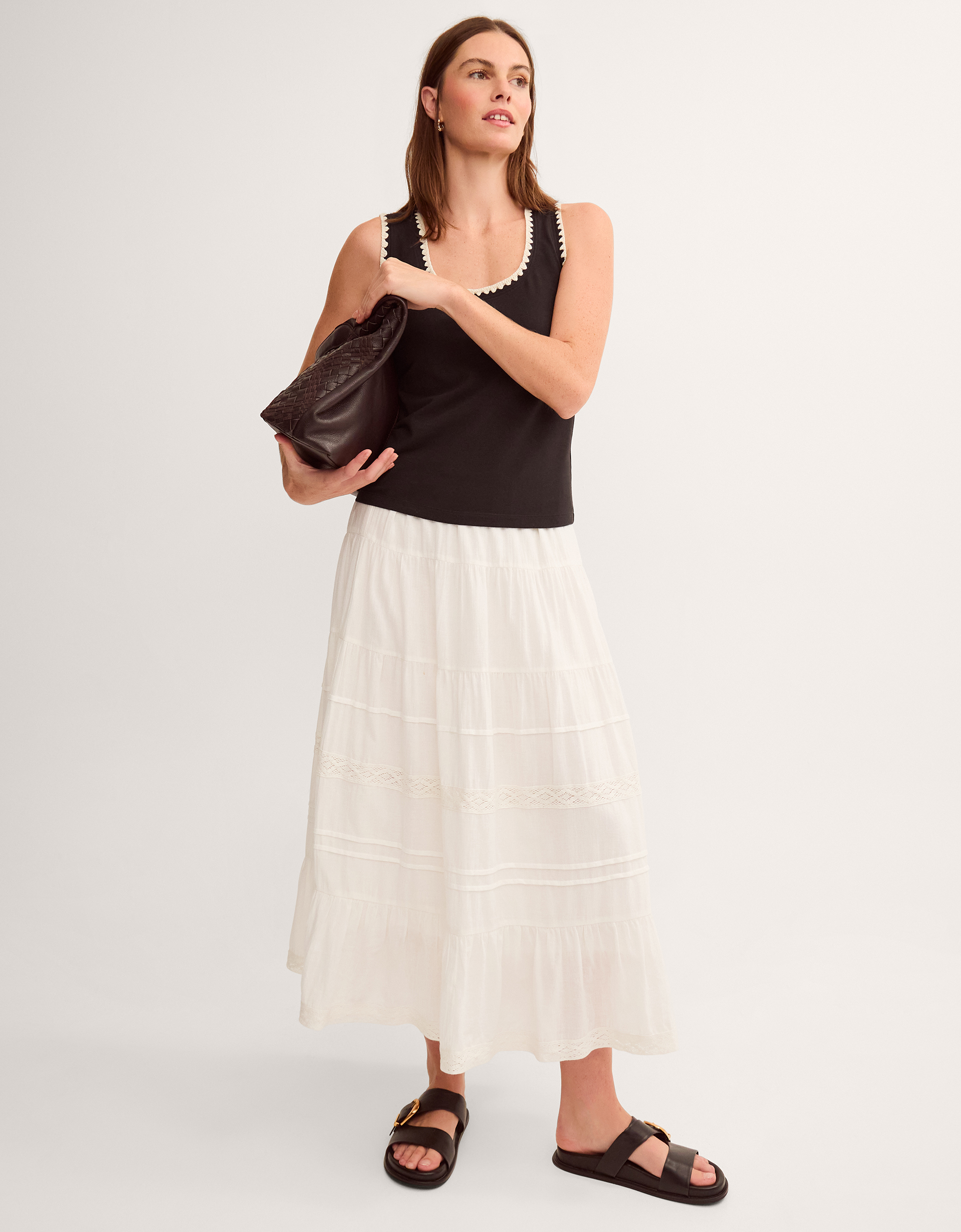 Monsoon Maria Tiered Maxi Skirt in White