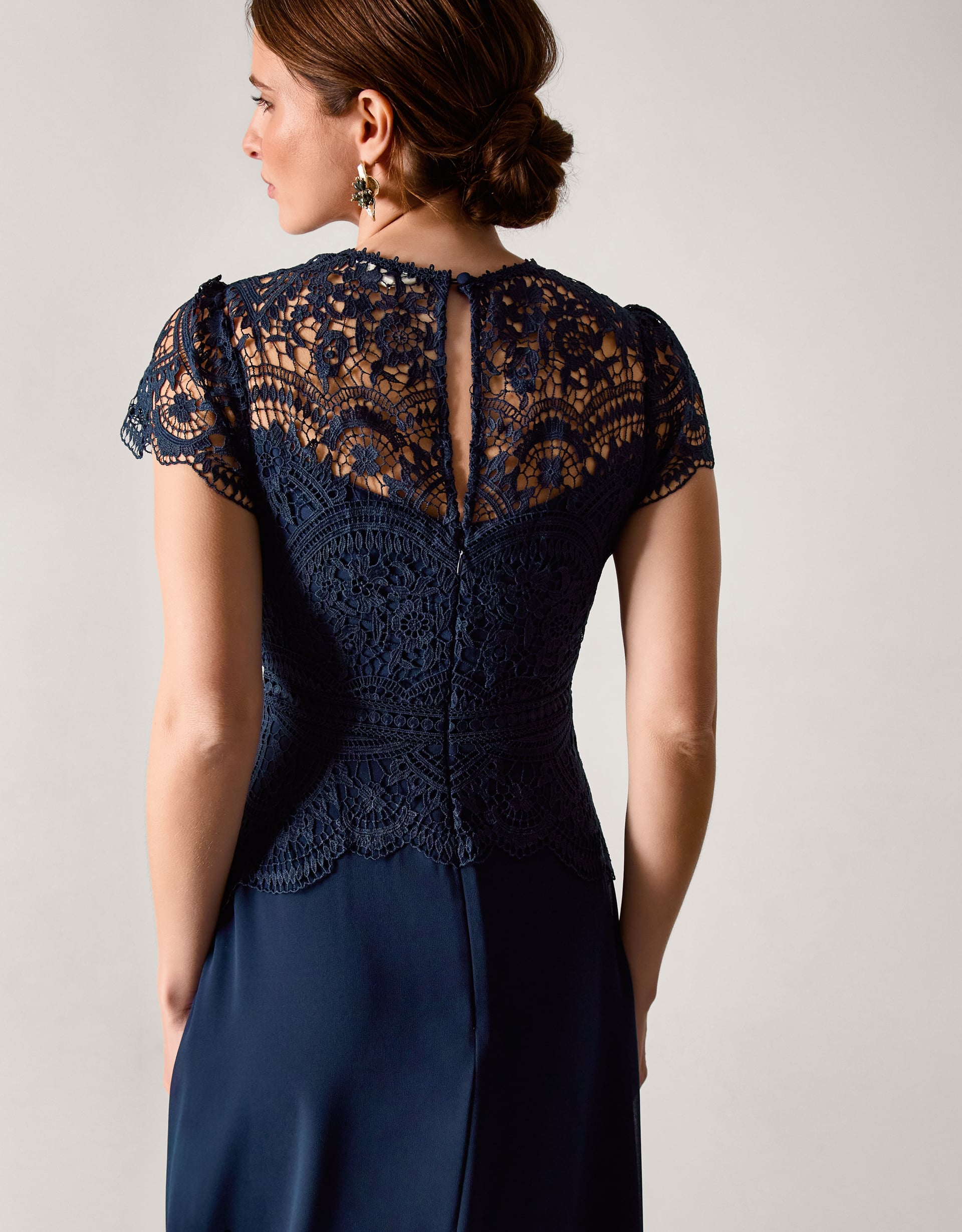 Monsoon Navy Blue Floral Lace Monica Bridesmaid Dress, view 2