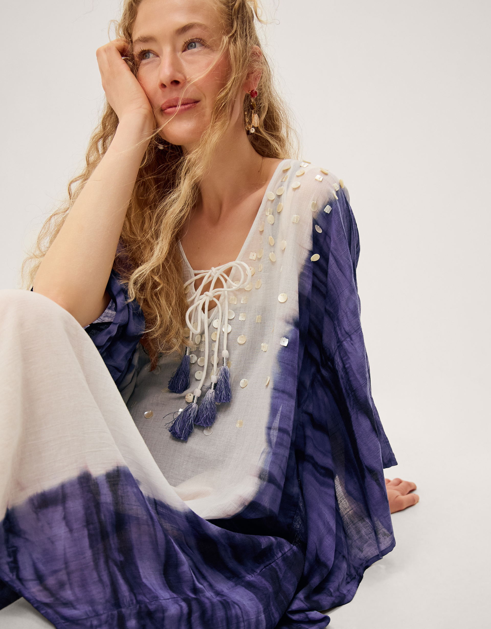 Monsoon Elise Embellished Dip Dye Midi Kaftan, view 4