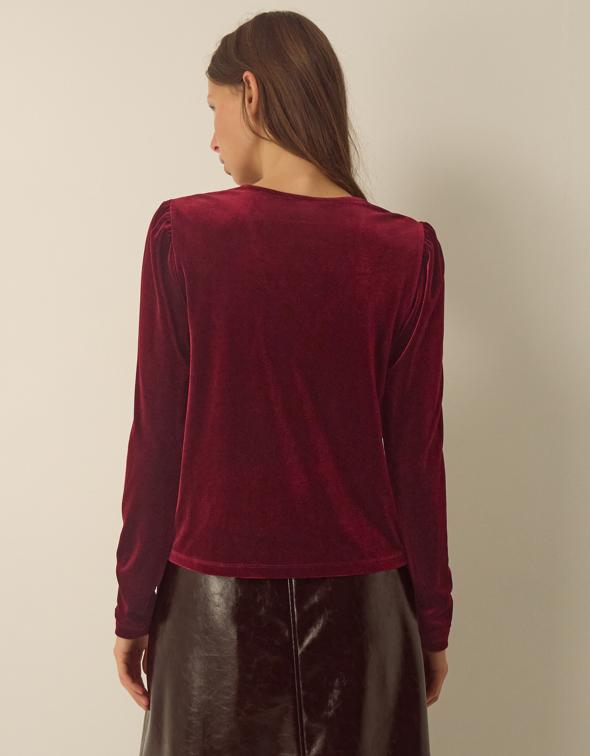 Monsoon Lexi Lace Trim Velvet Top in Red, view 3