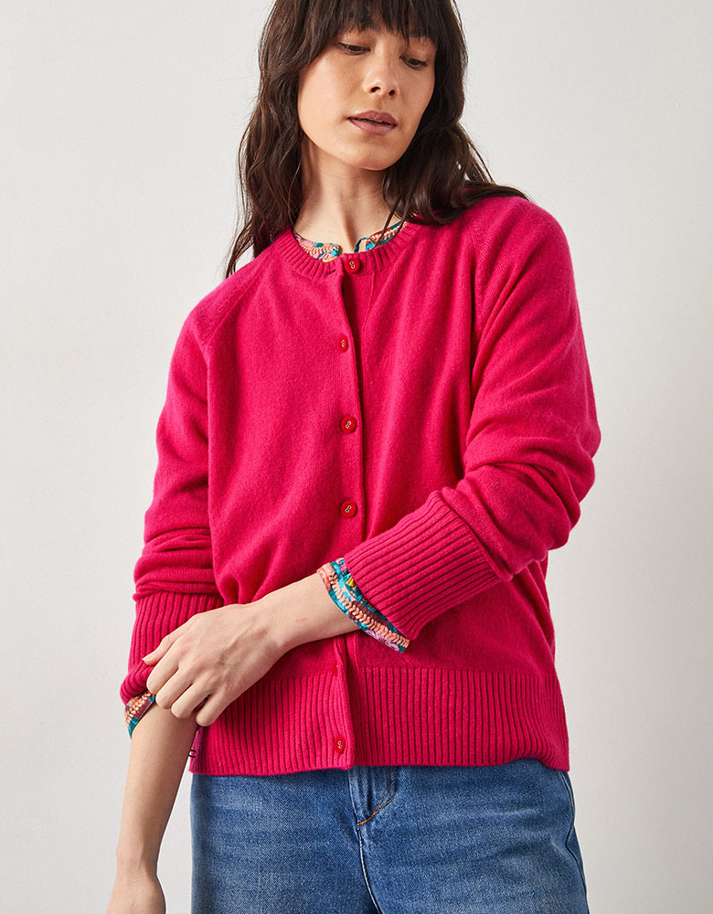 East Ember Cashmere Crew Neck Cardigan Pink