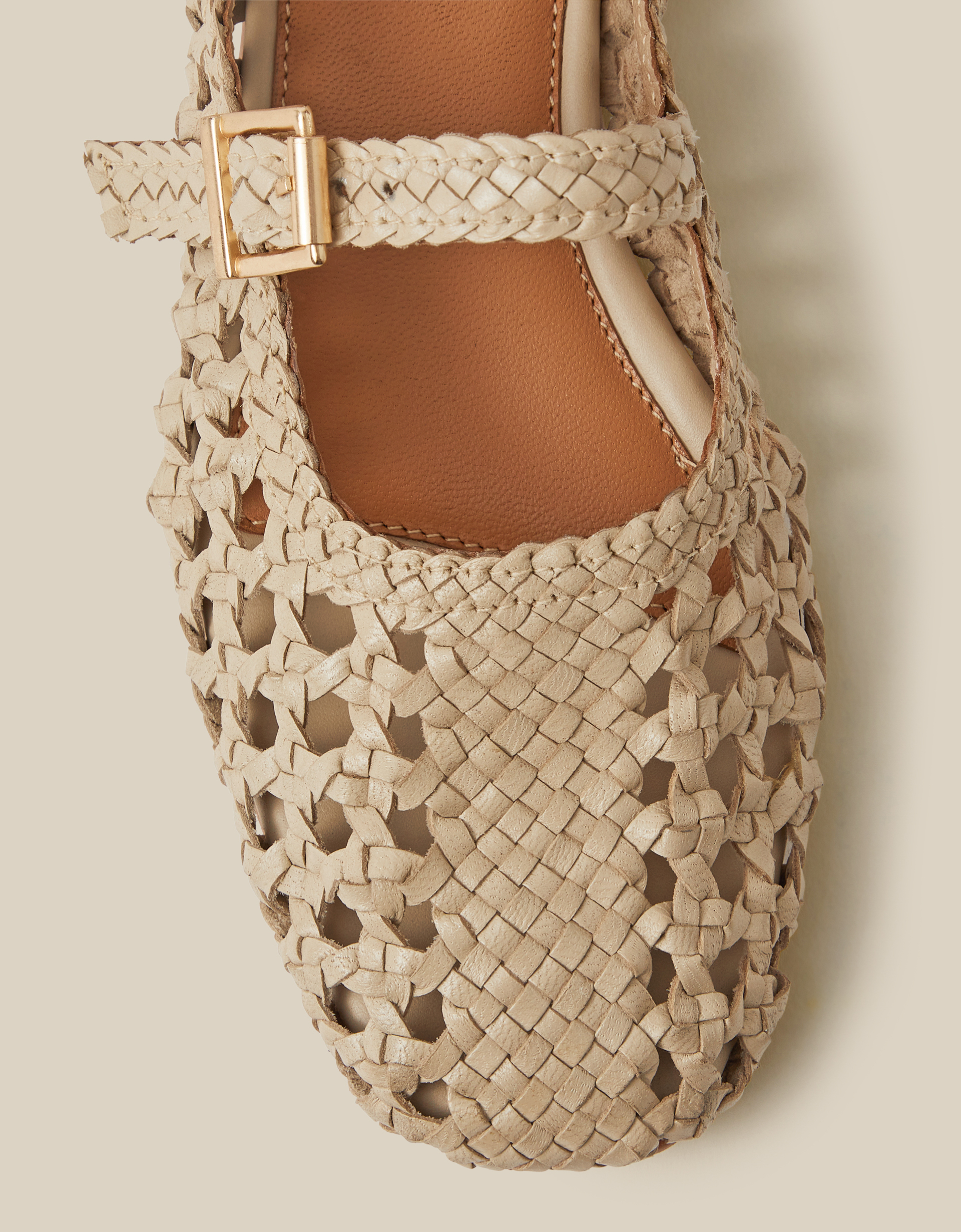 Monsoon Bessy Woven Leather Mary Jane Ballet Flats Ivory, view 3
