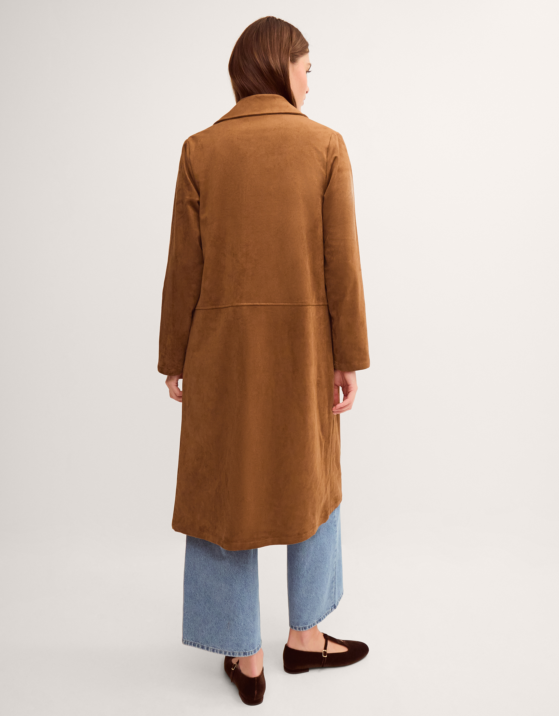 Monsoon Tove Faux Suede Coat in Tan, view 3