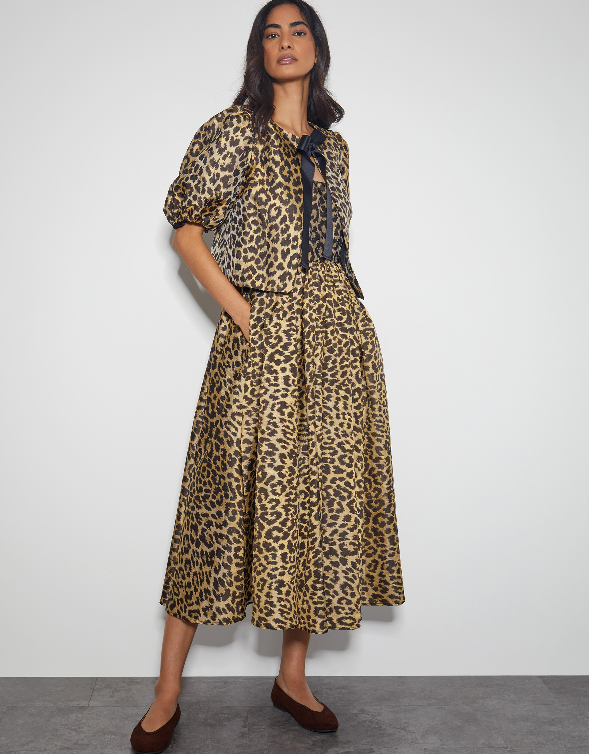 Monsoon Sicily Fit and Flare Midi Dress in Brown, view 5