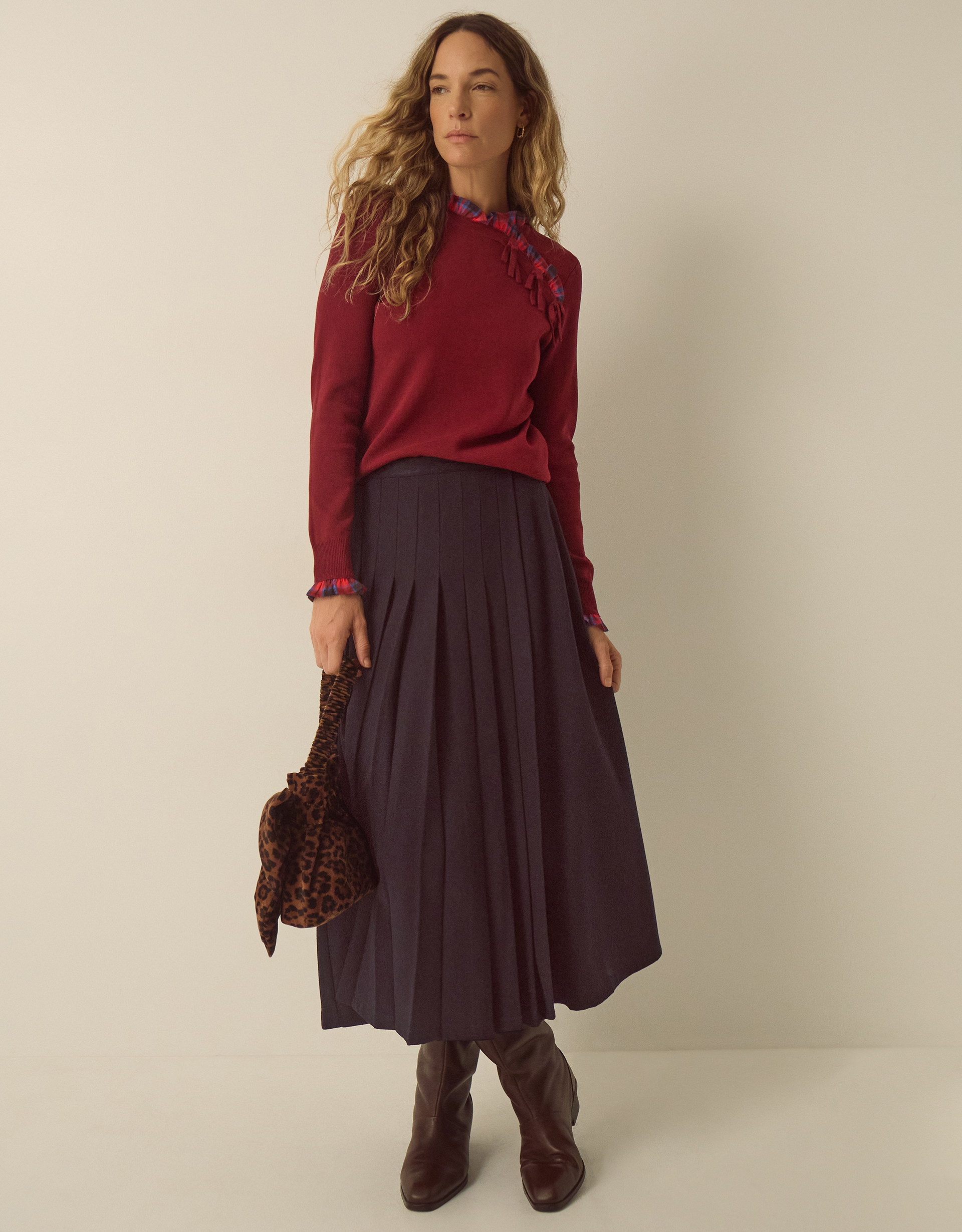Monsoon Cleo Check Frill Jumper, view 4