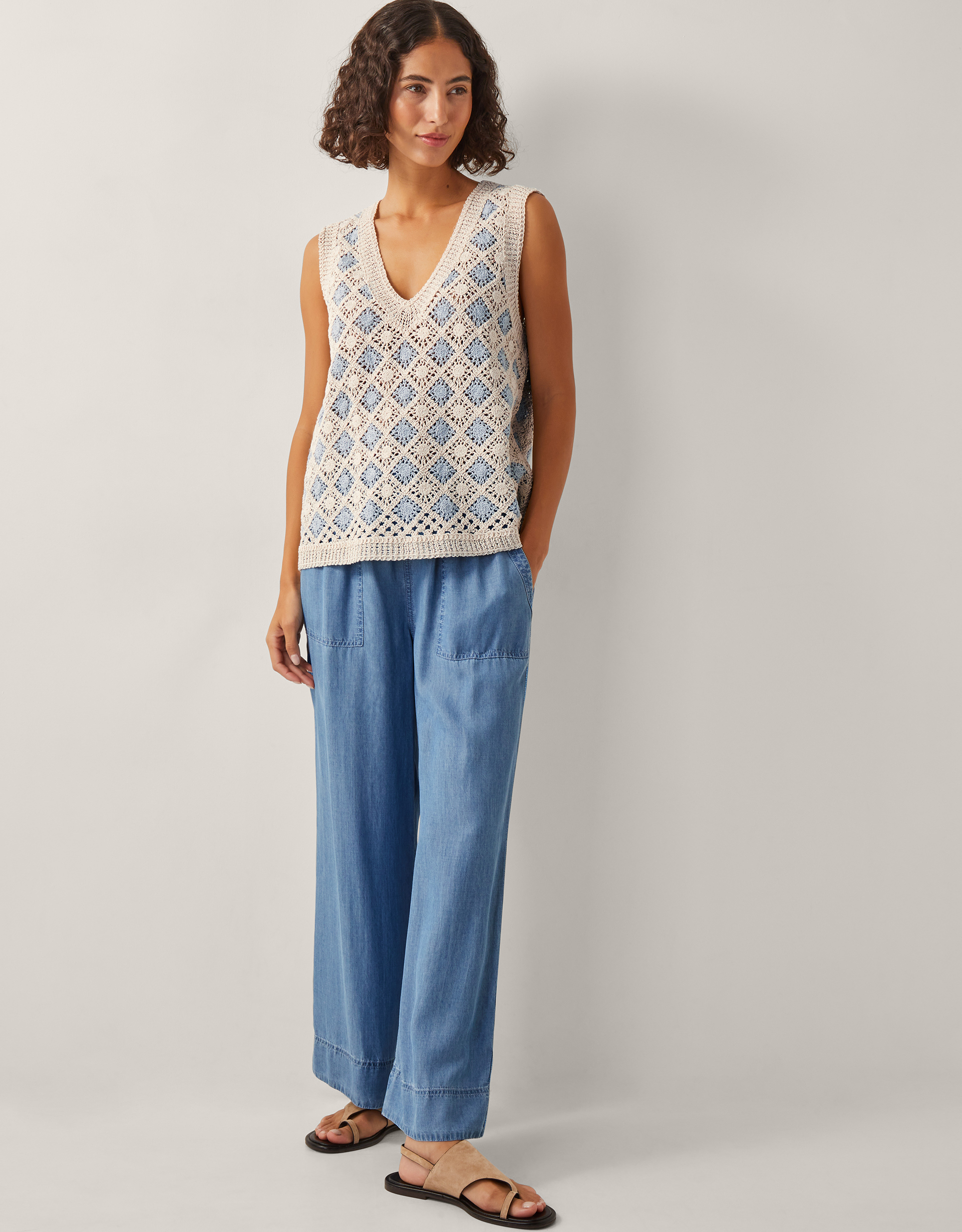 Monsoon Ray Crochet Tank Top in blue