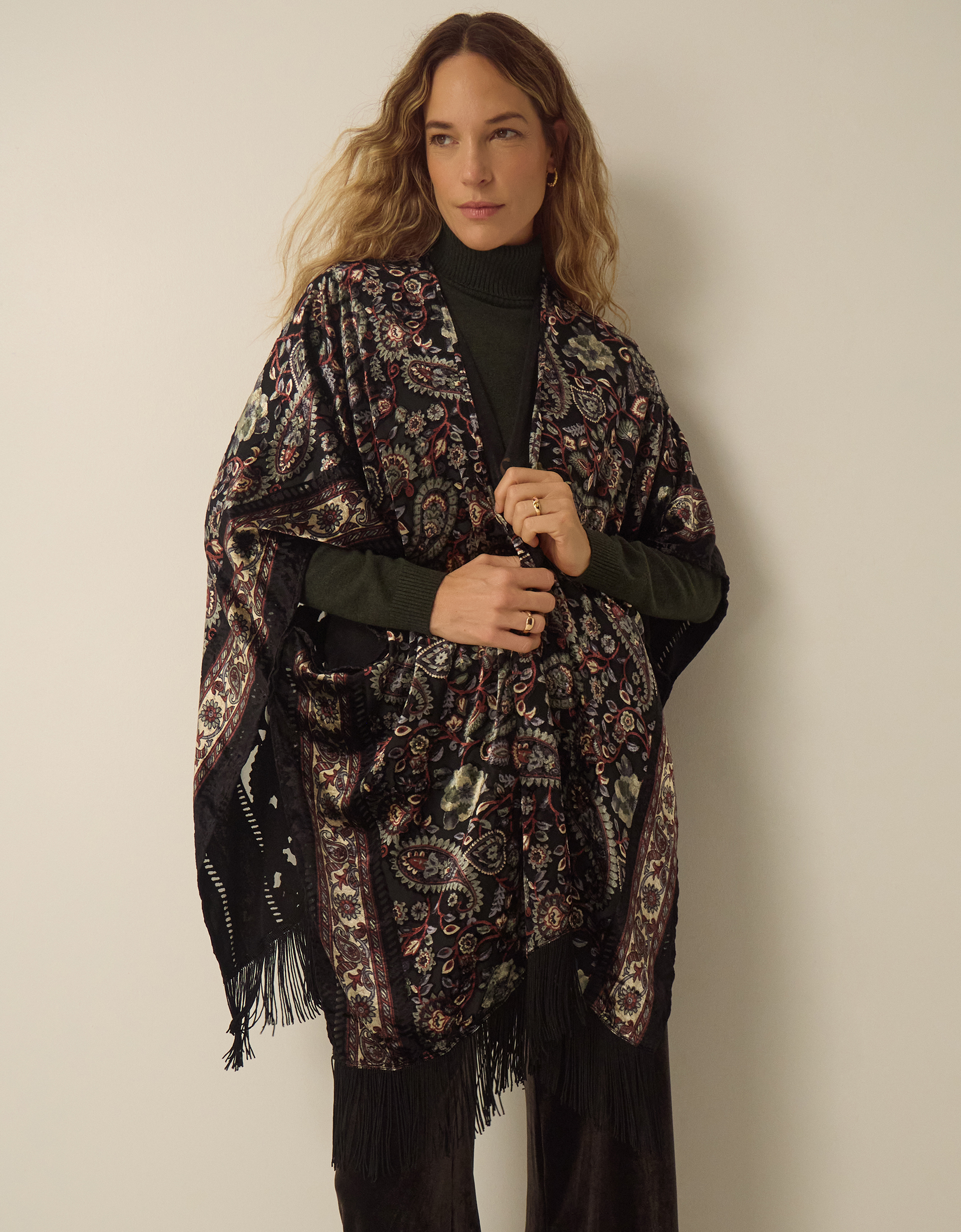 Monsoon Regan Paisley Devoré Fringe Poncho
