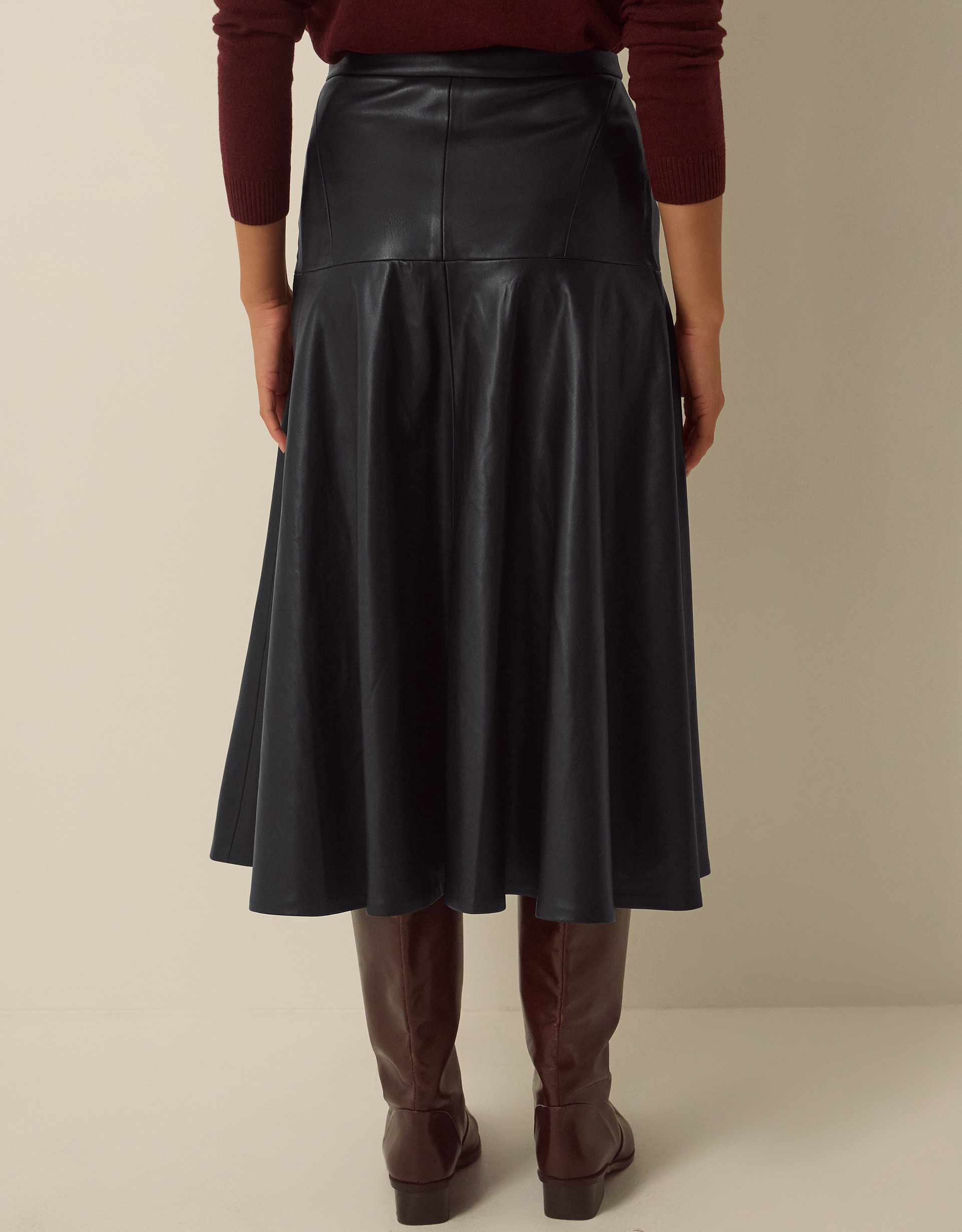 Monsoon Dianne Faux Leather Midi Skirt in Black, view 4