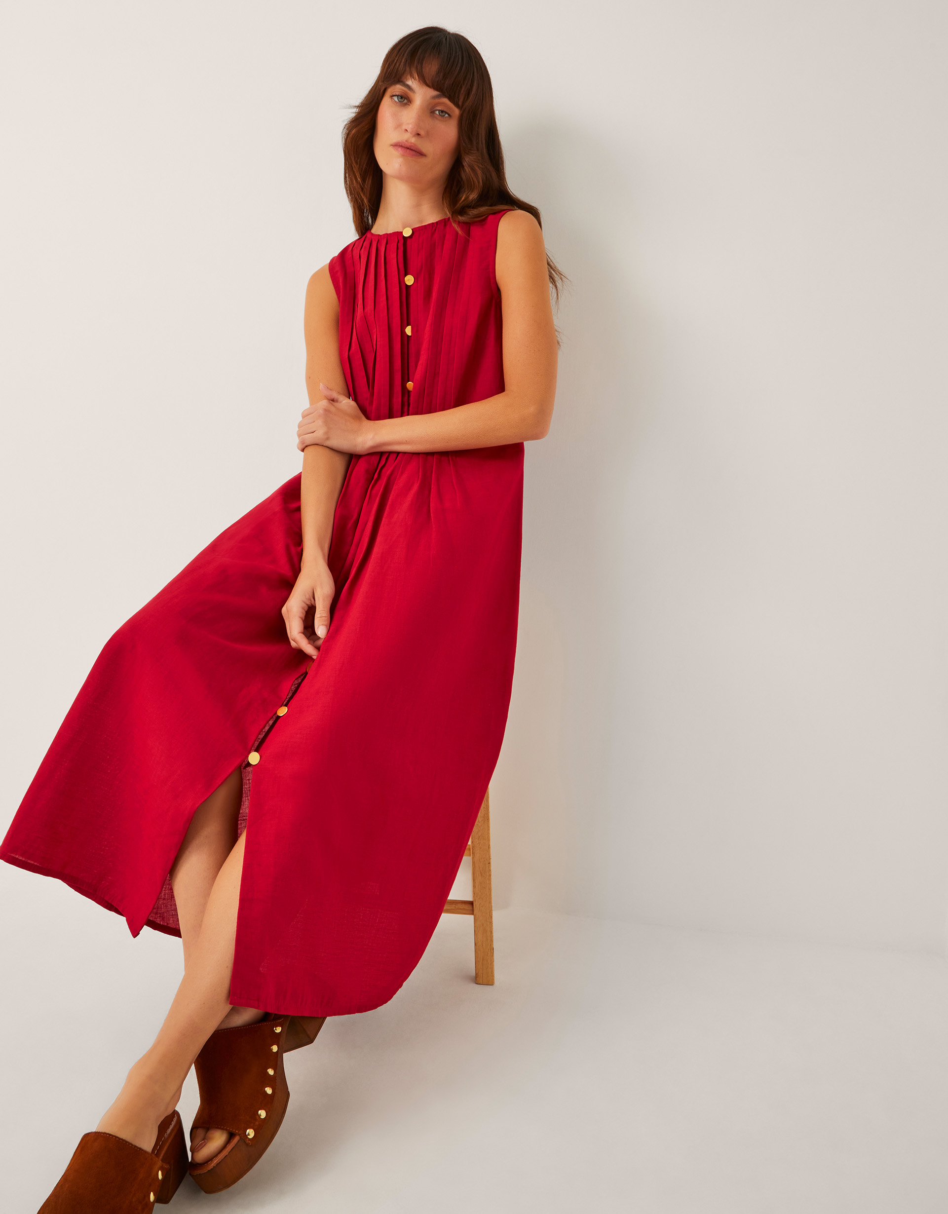 Monsoon Monica Linen Blend Pleated Midi Dress, view 3