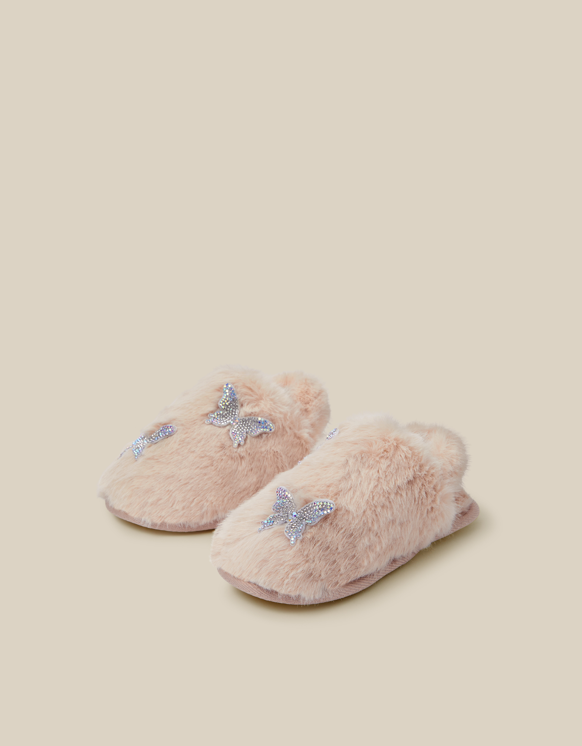 Monsoon Fluffy Rhinestone Butterfly Slippers