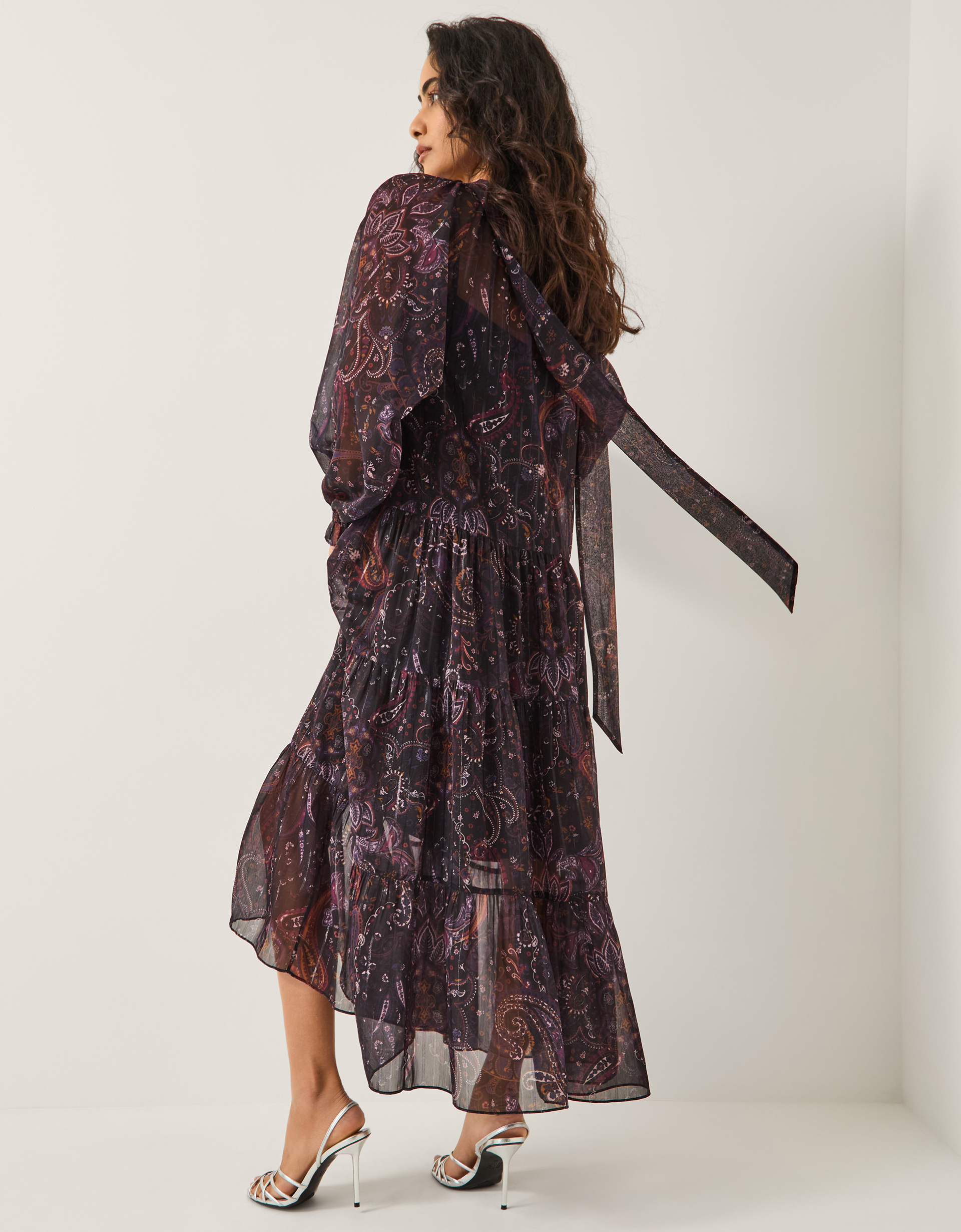 Monsoon Marianna Paisley Print Tiered Midi Dress, view 4
