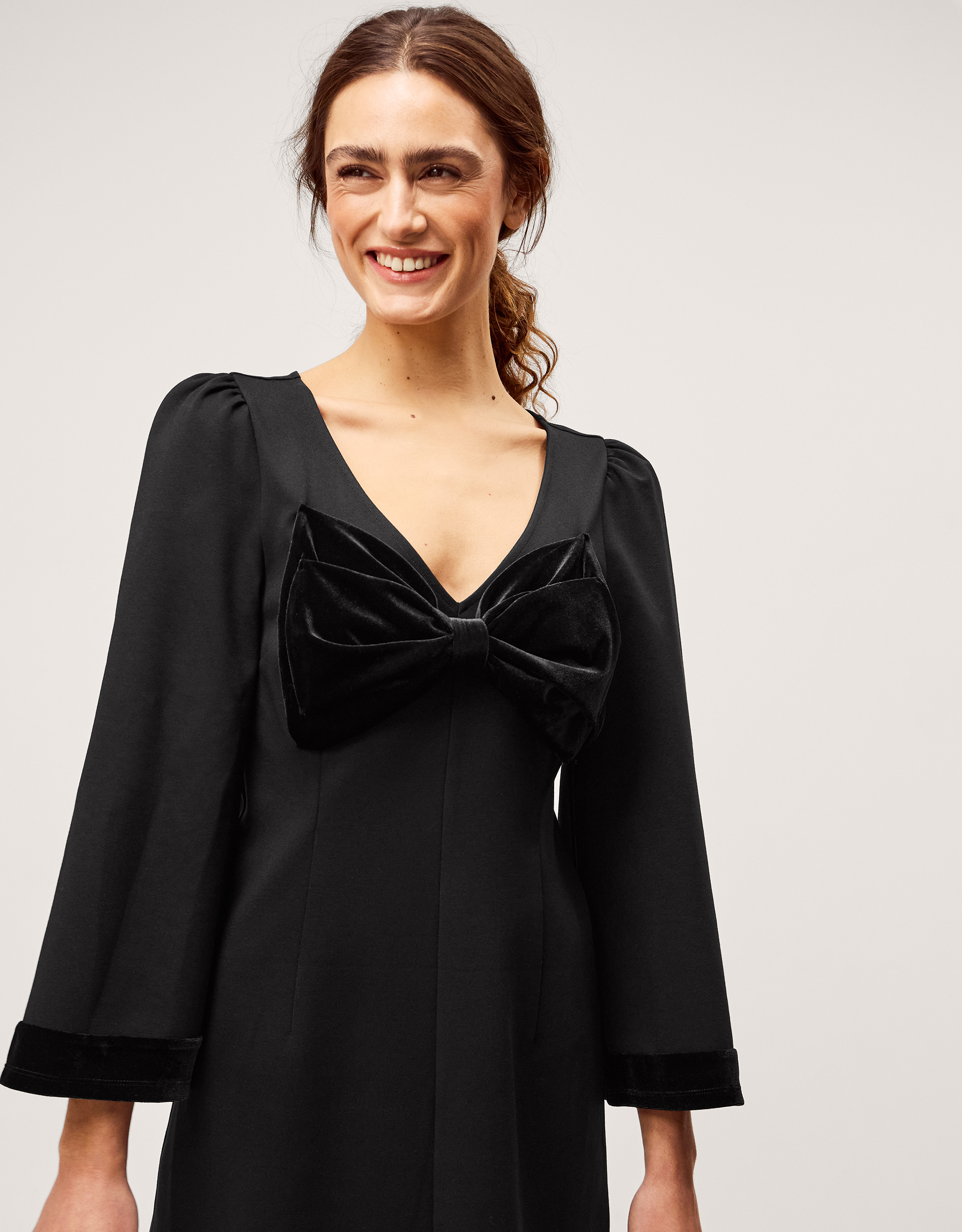 Monsoon Blair Velvet Bow Long Sleeve Mini Dress, view 4
