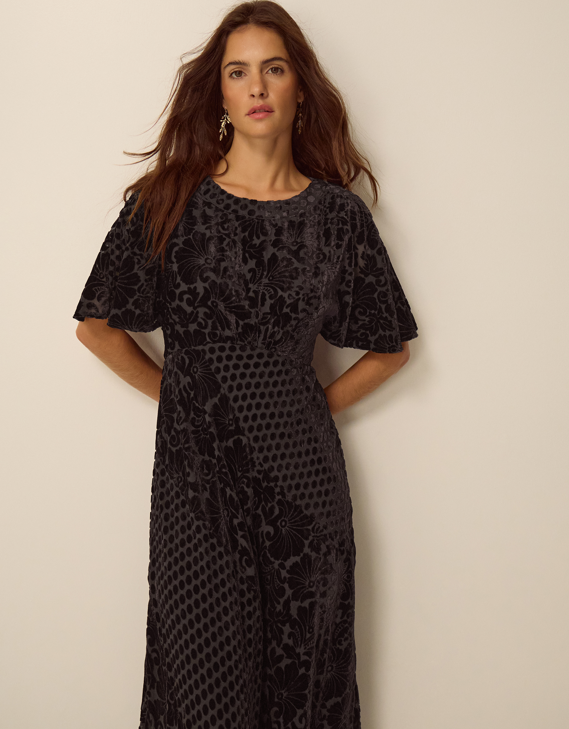 Monsoon Adeline Devoré Polka Dot Maxi Dress