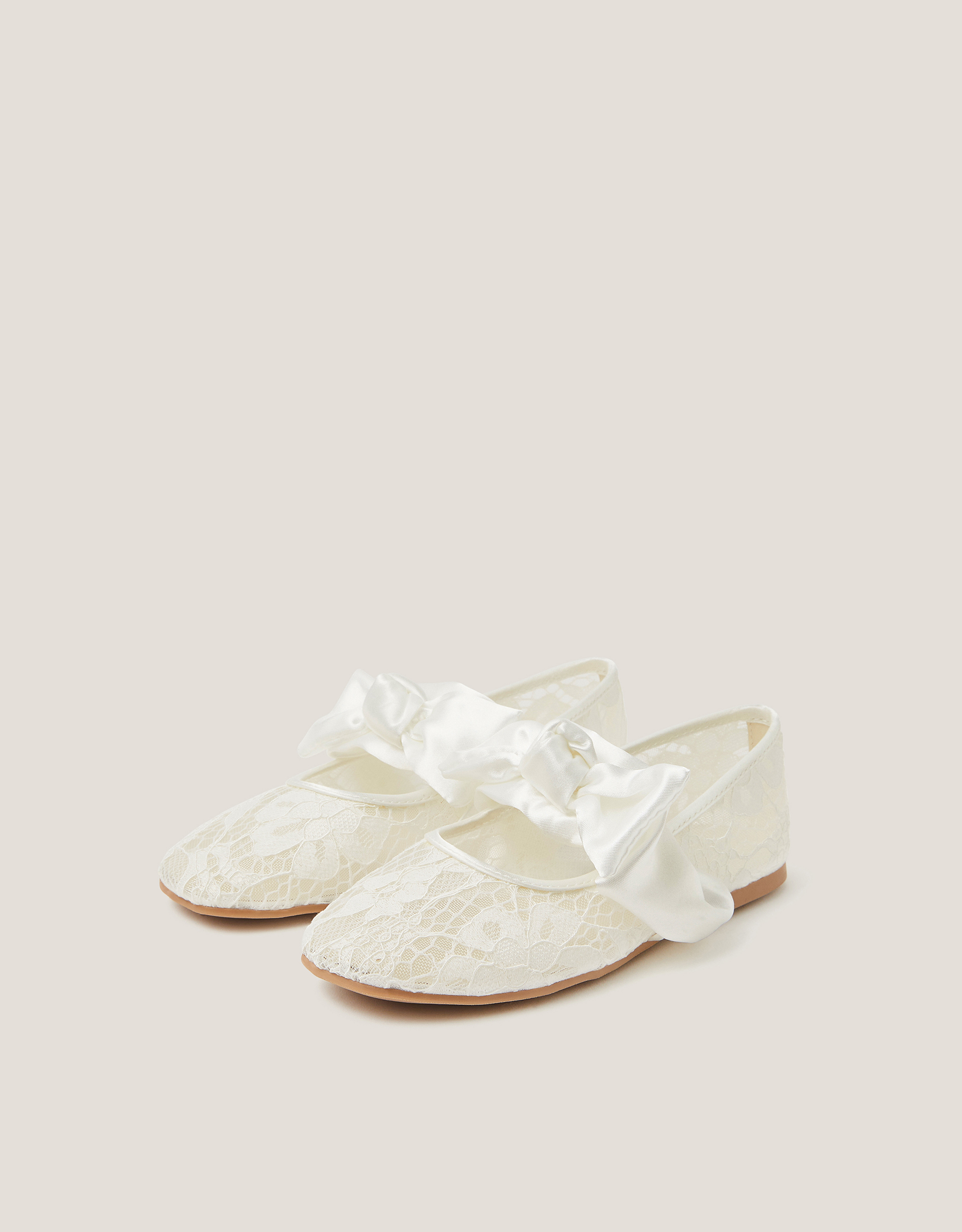 Monsoon Lace Bow Ballet Flats in ivory