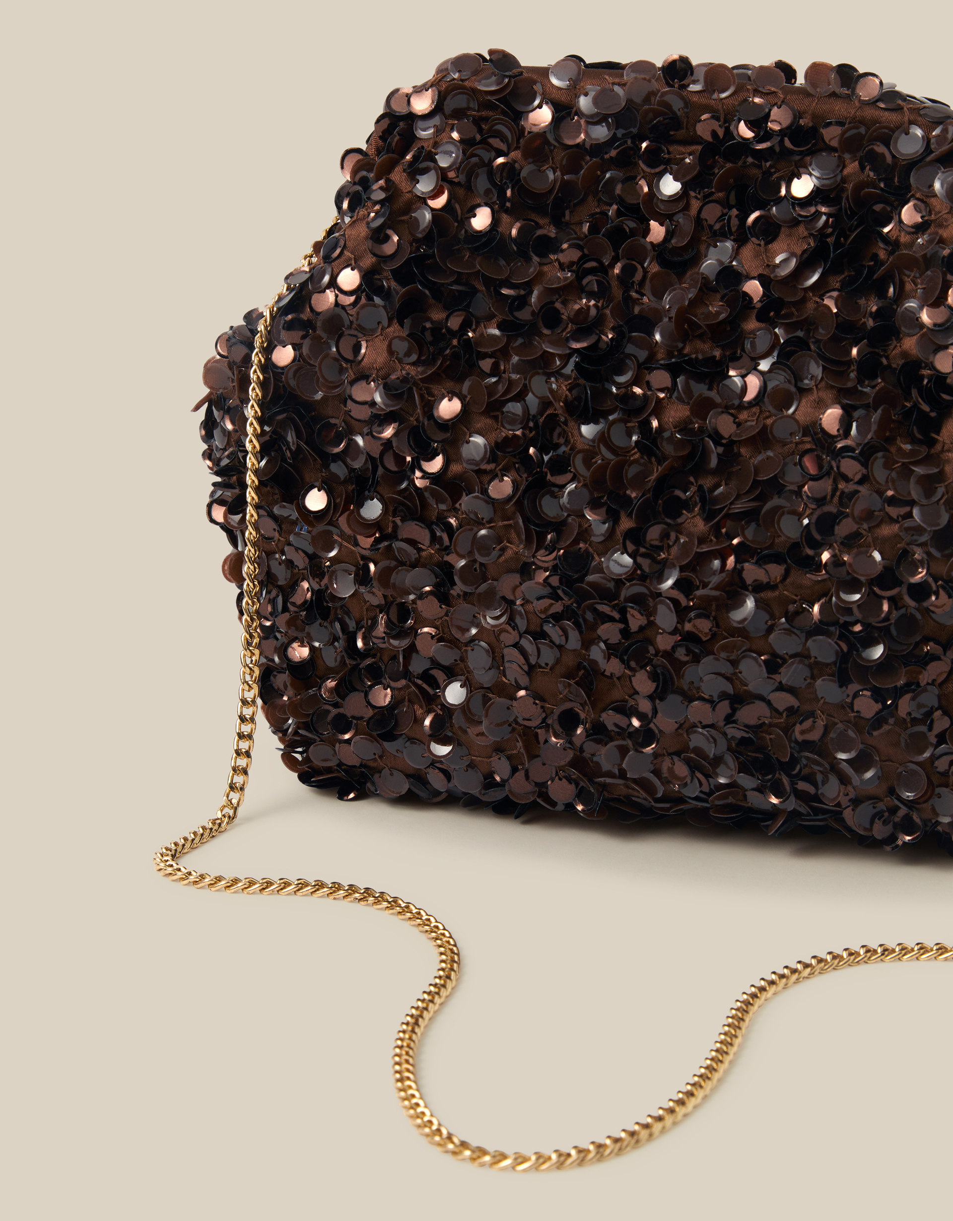 Monsoon Kira Sequin Clutch Bag in Dark Brown, view 3