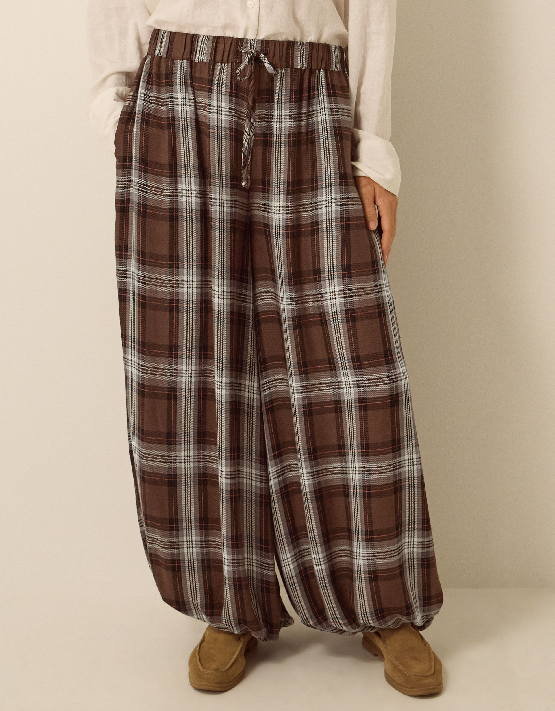 Monsoon Maya Check Print Balloon Trousers, view 4