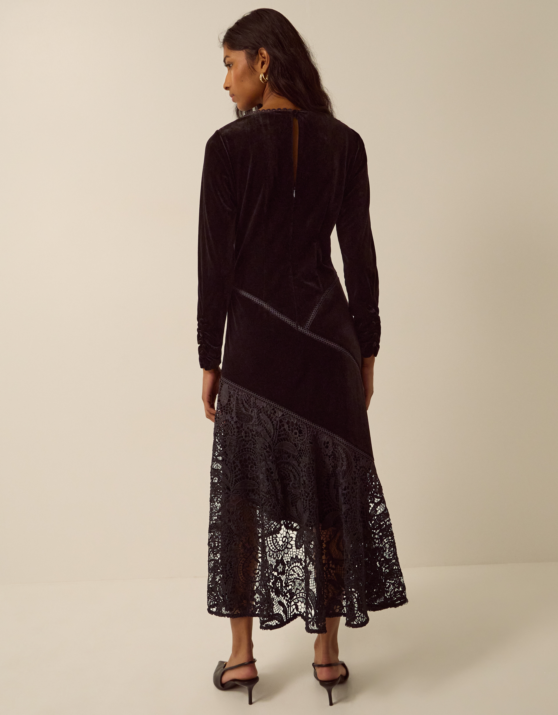 Monsoon Beatrix Velvet Lace Midi Dress, view 4