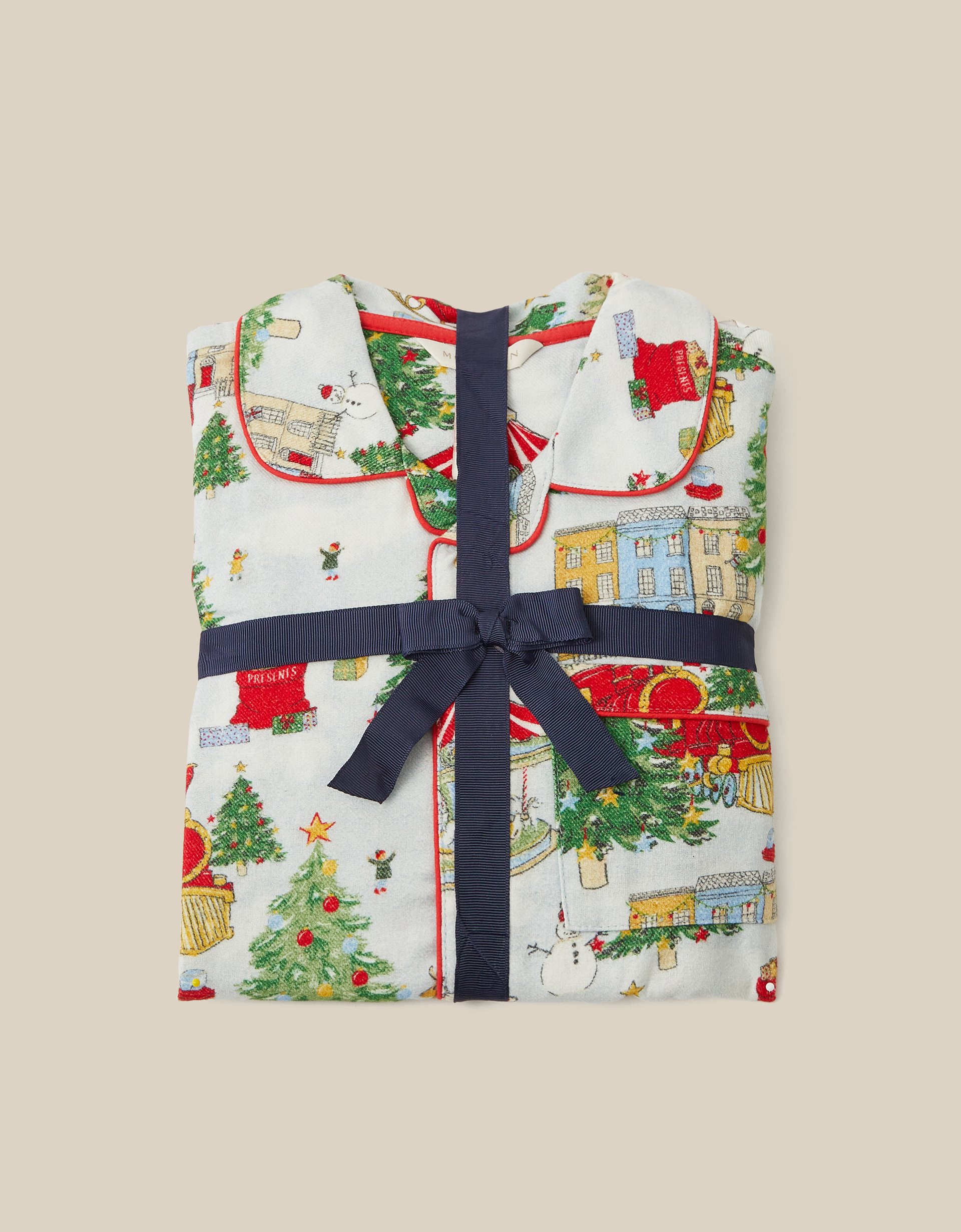 Christmas Tree Long Pyjamas Set Ivory