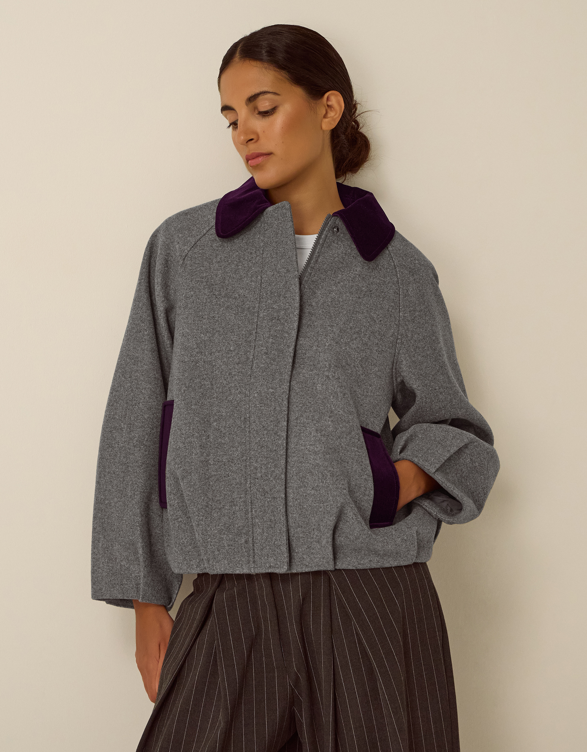 Monsoon Jess Velvet Trim Bomber Jacket