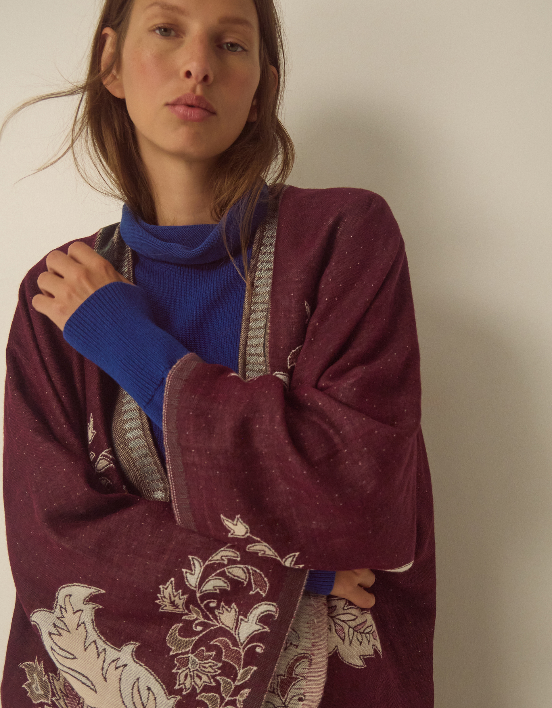 Monsoon Crissy Jacquard Poncho Red, view 2