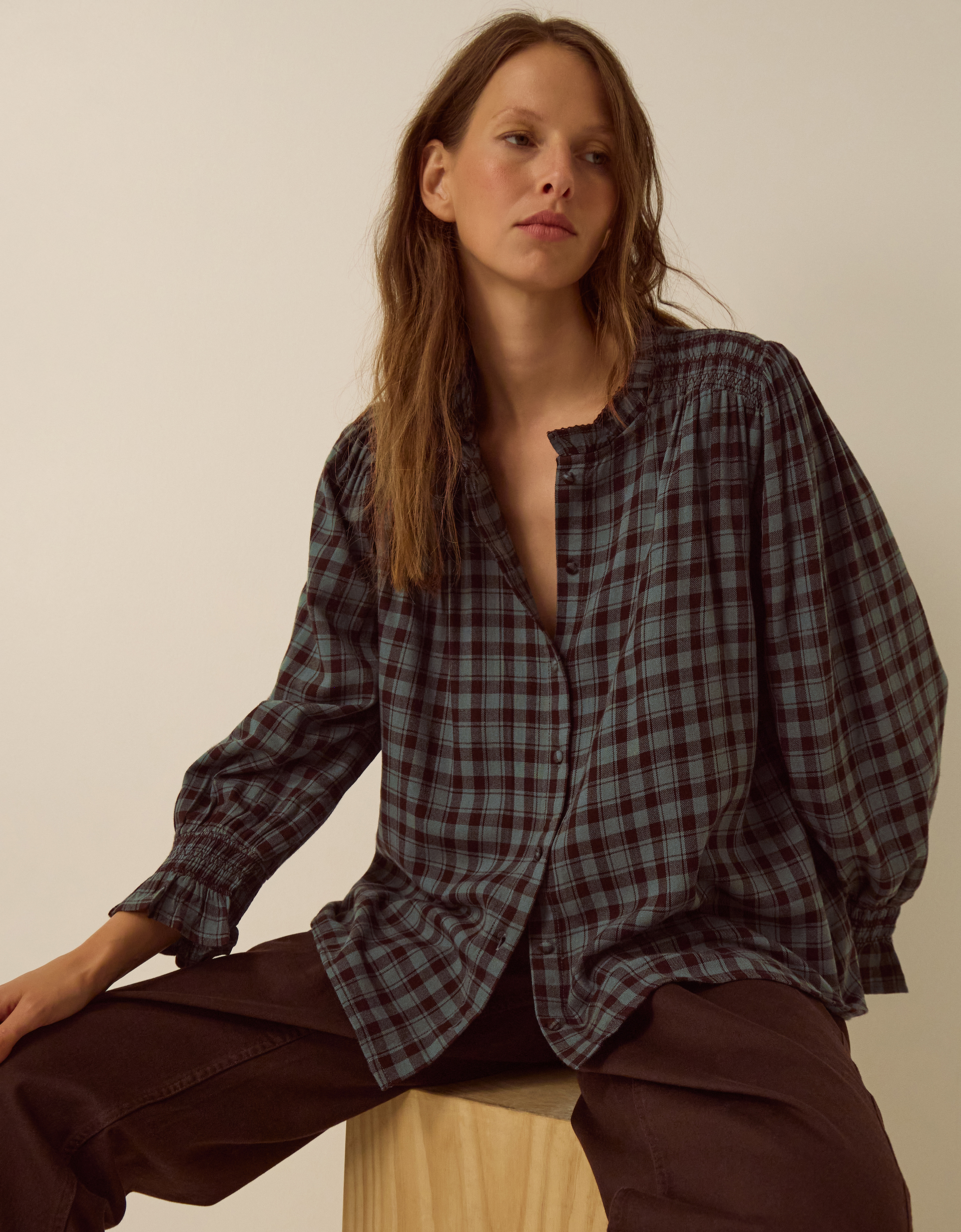 Monsoon Ruby Check Blouse Blue