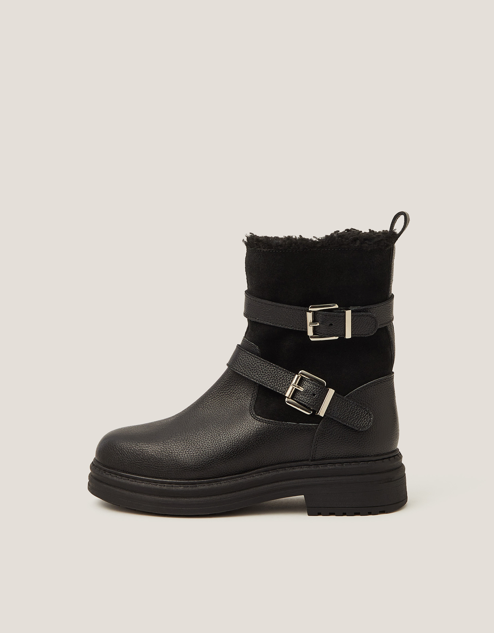 Monsoon Leya Shearling Leather Biker Boots, view 3