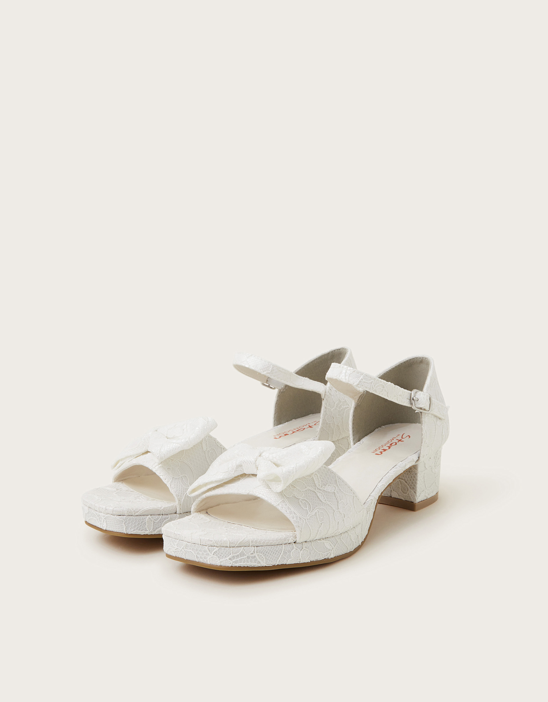Monsoon Bow Lace Heeled Sandals Ivory in cream